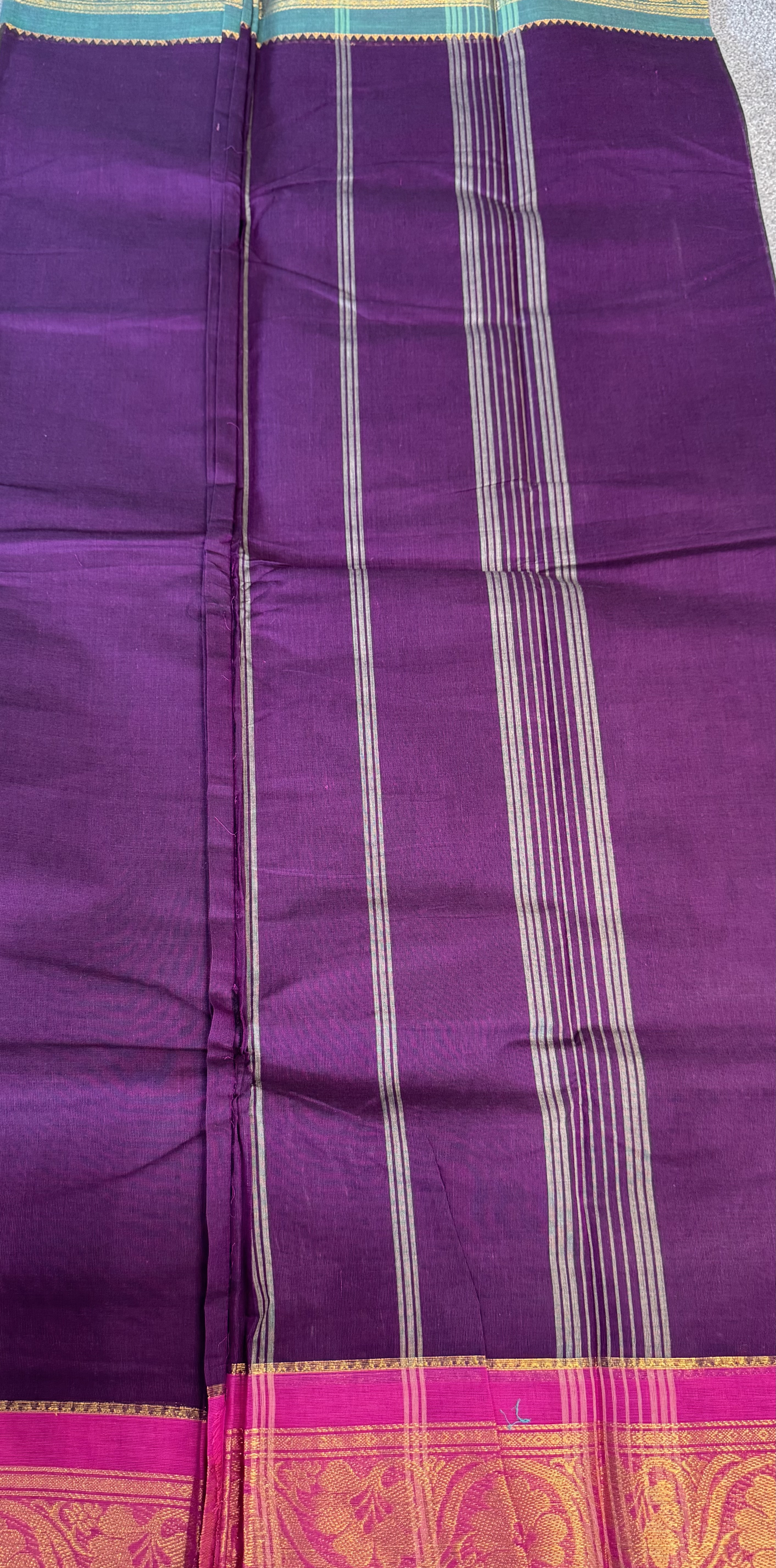 Wine cotton saree with two border colours