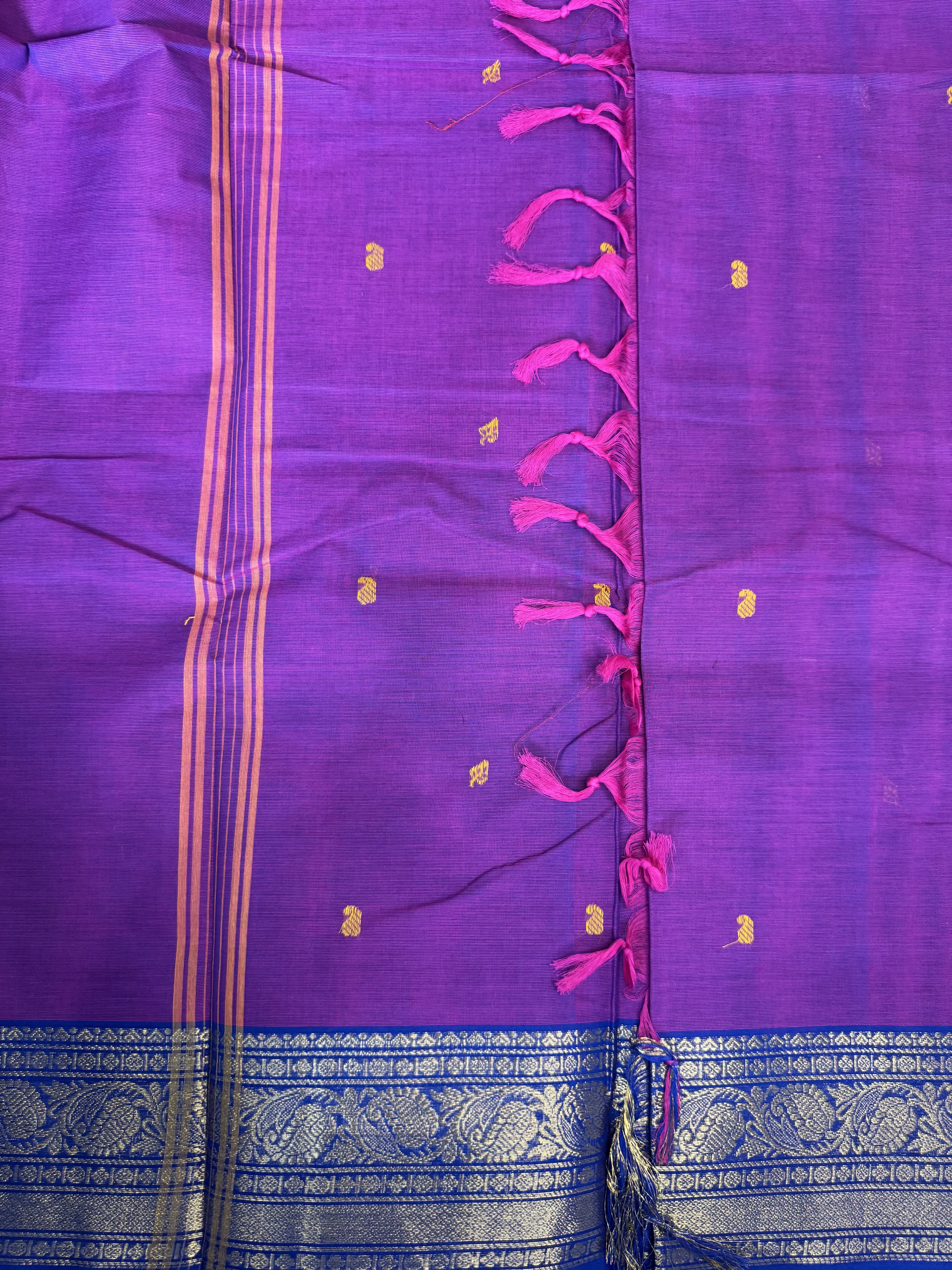 Purple cotton saree with blue border