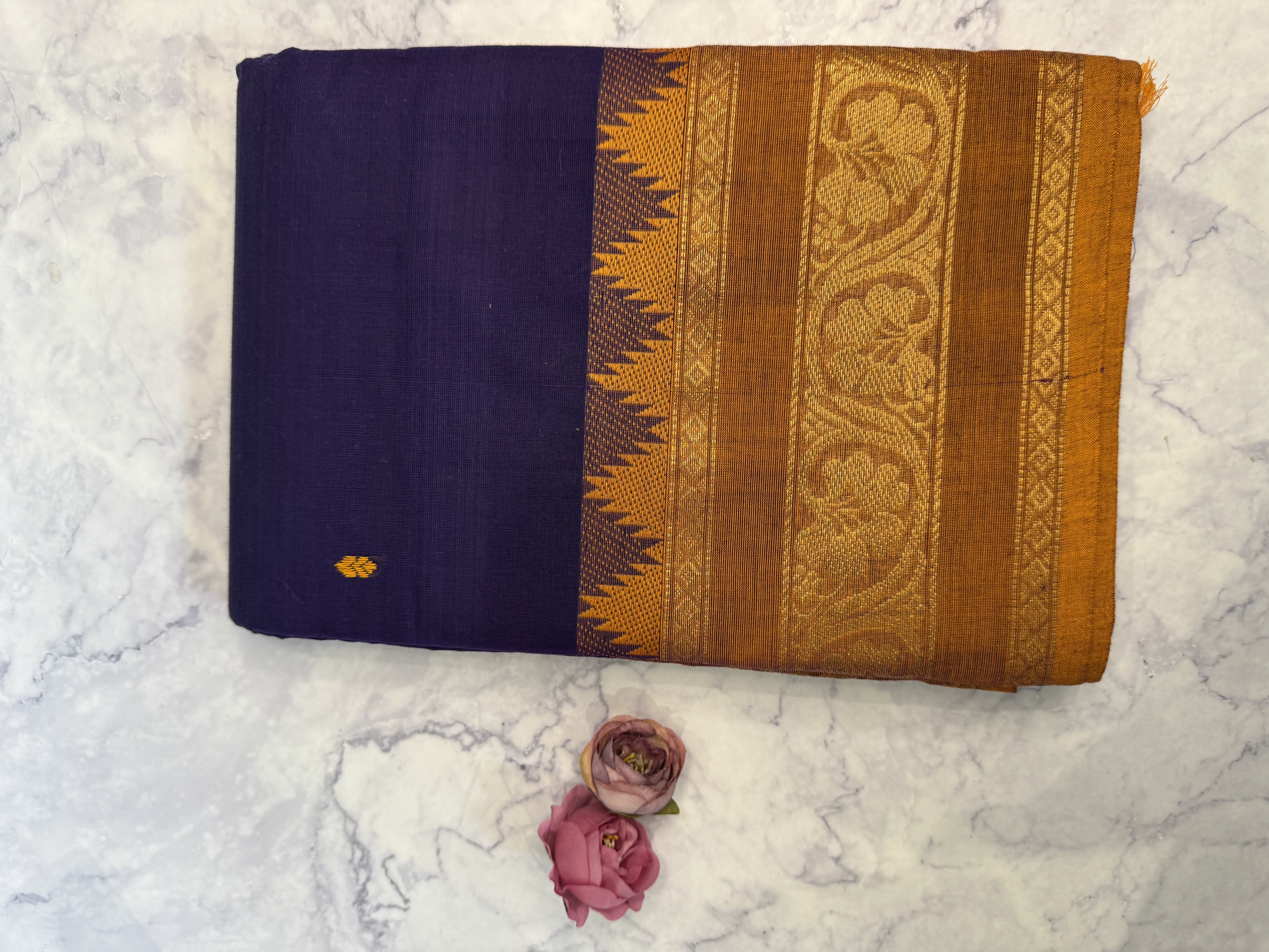 Purple cotton saree with orange border