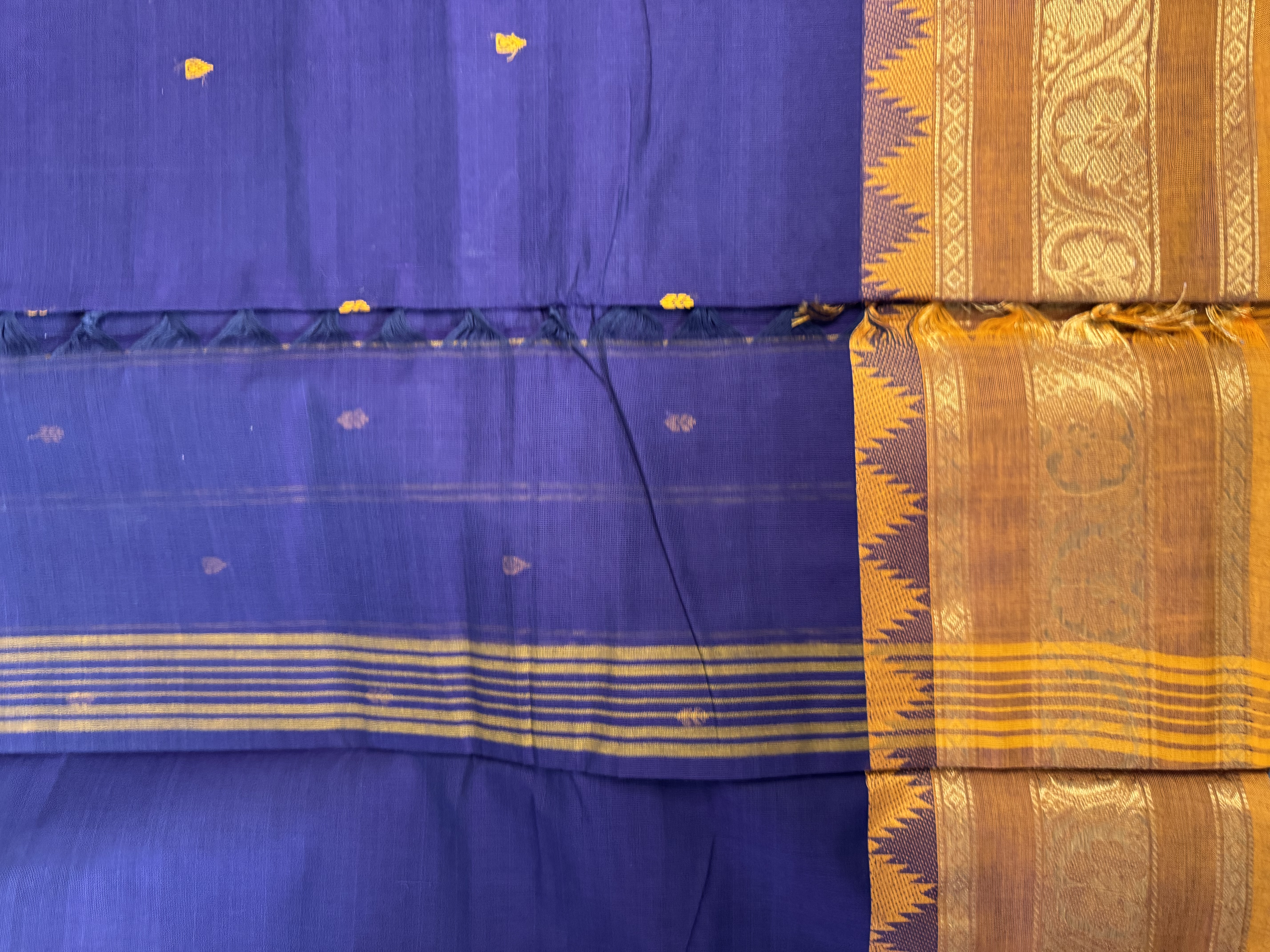 Purple cotton saree with orange border