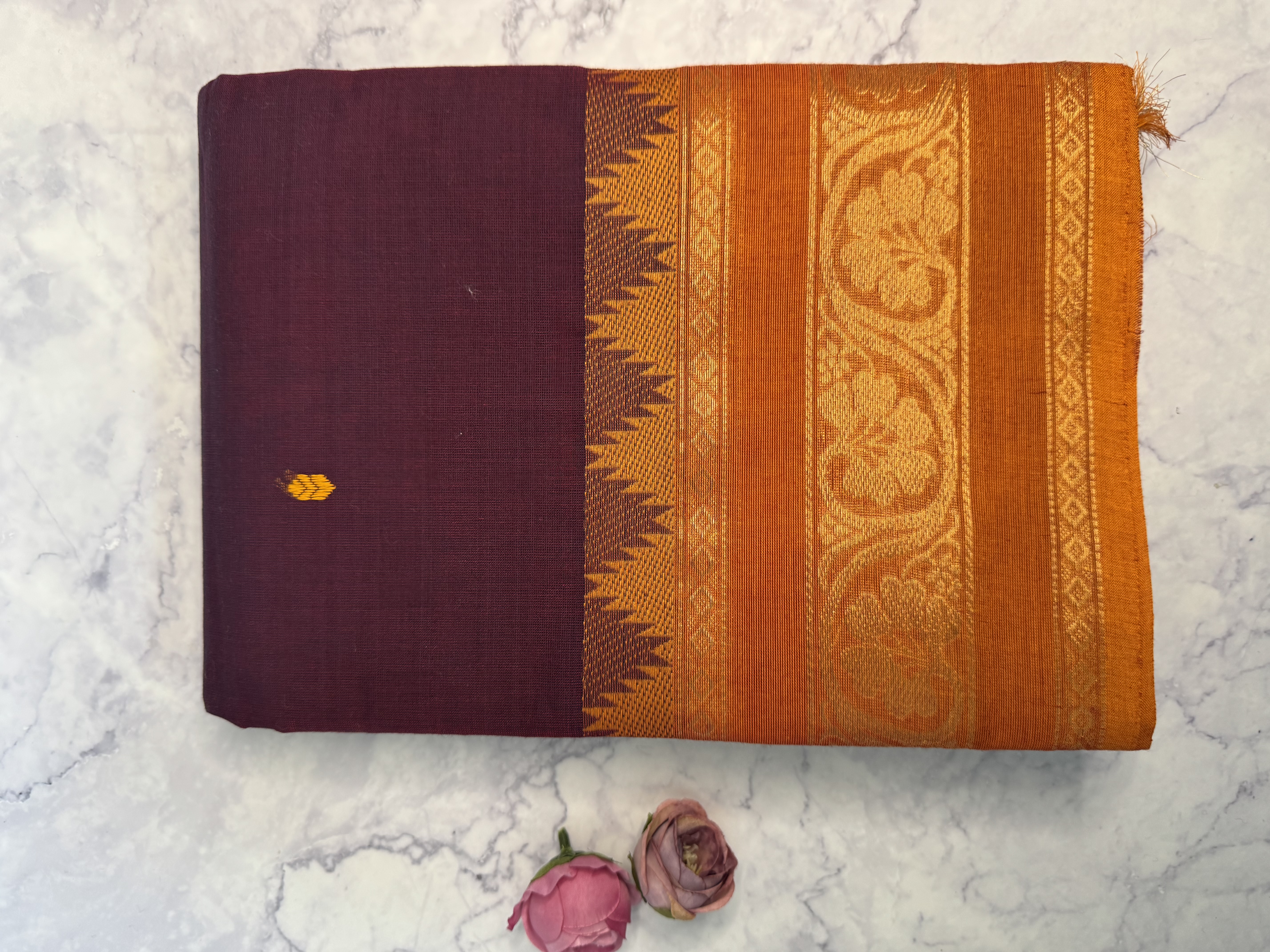 Purple cotton saree with orange border