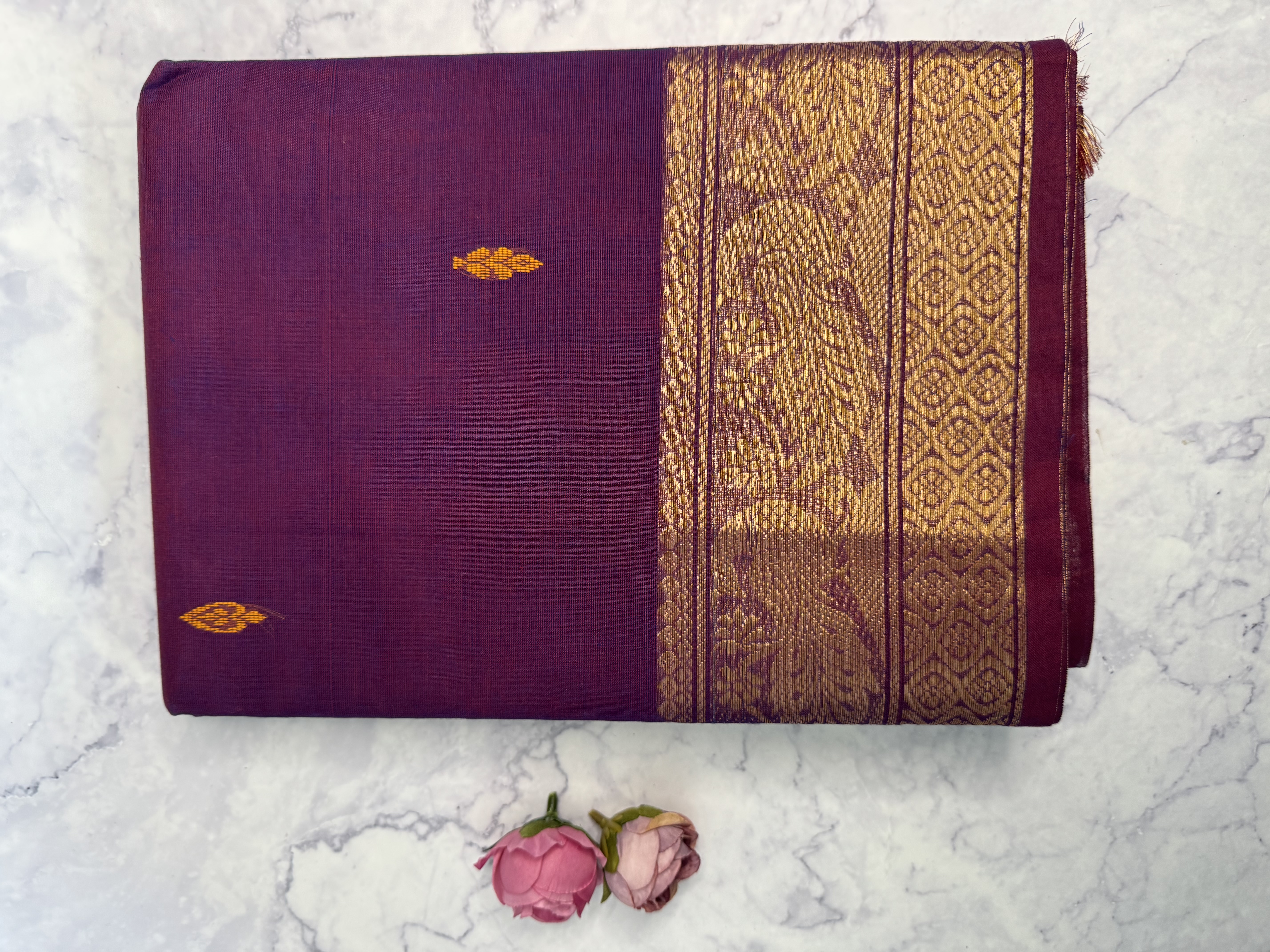 Purple and red dual tone cotton saree