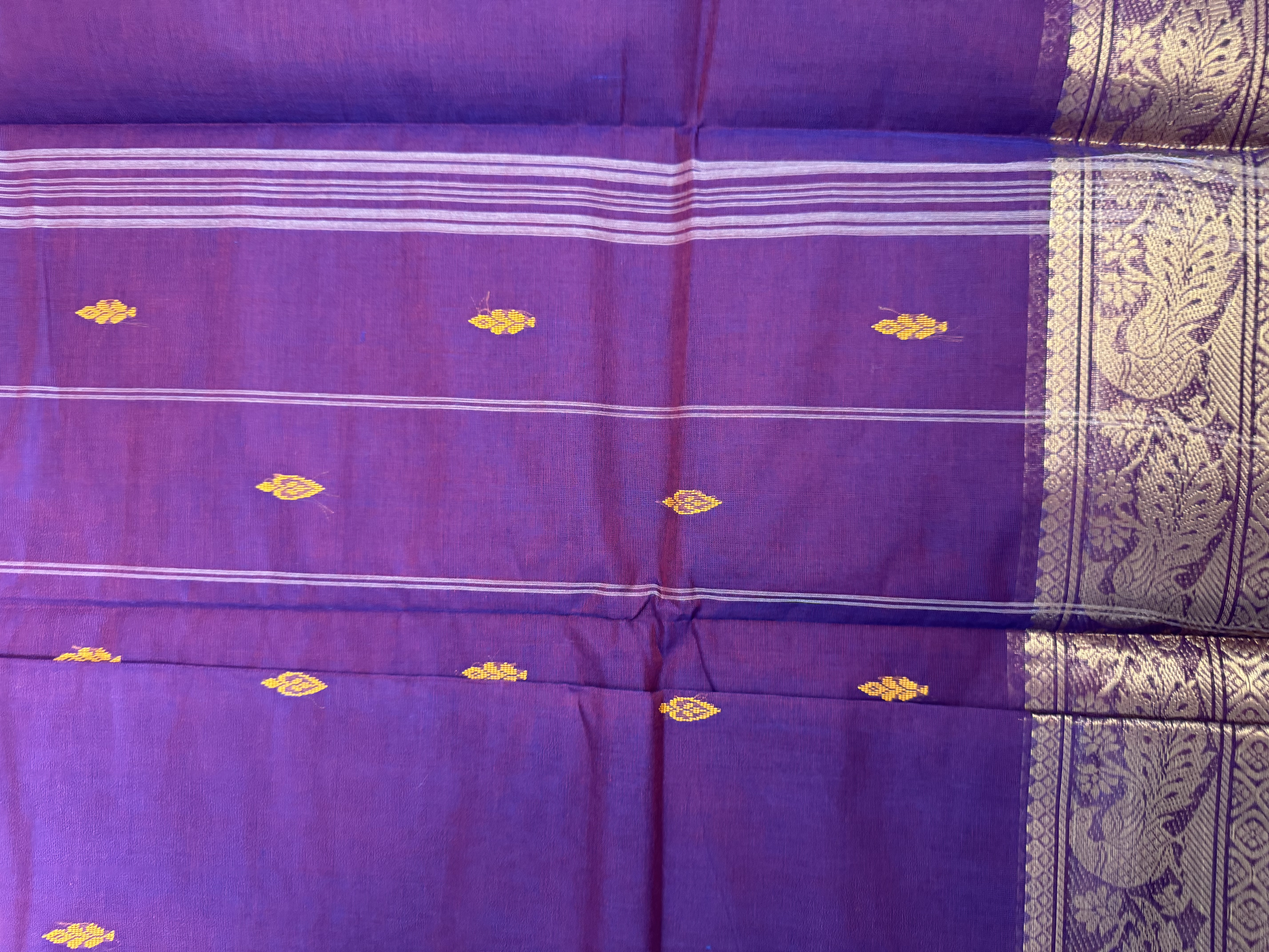 Purple and red dual tone cotton saree