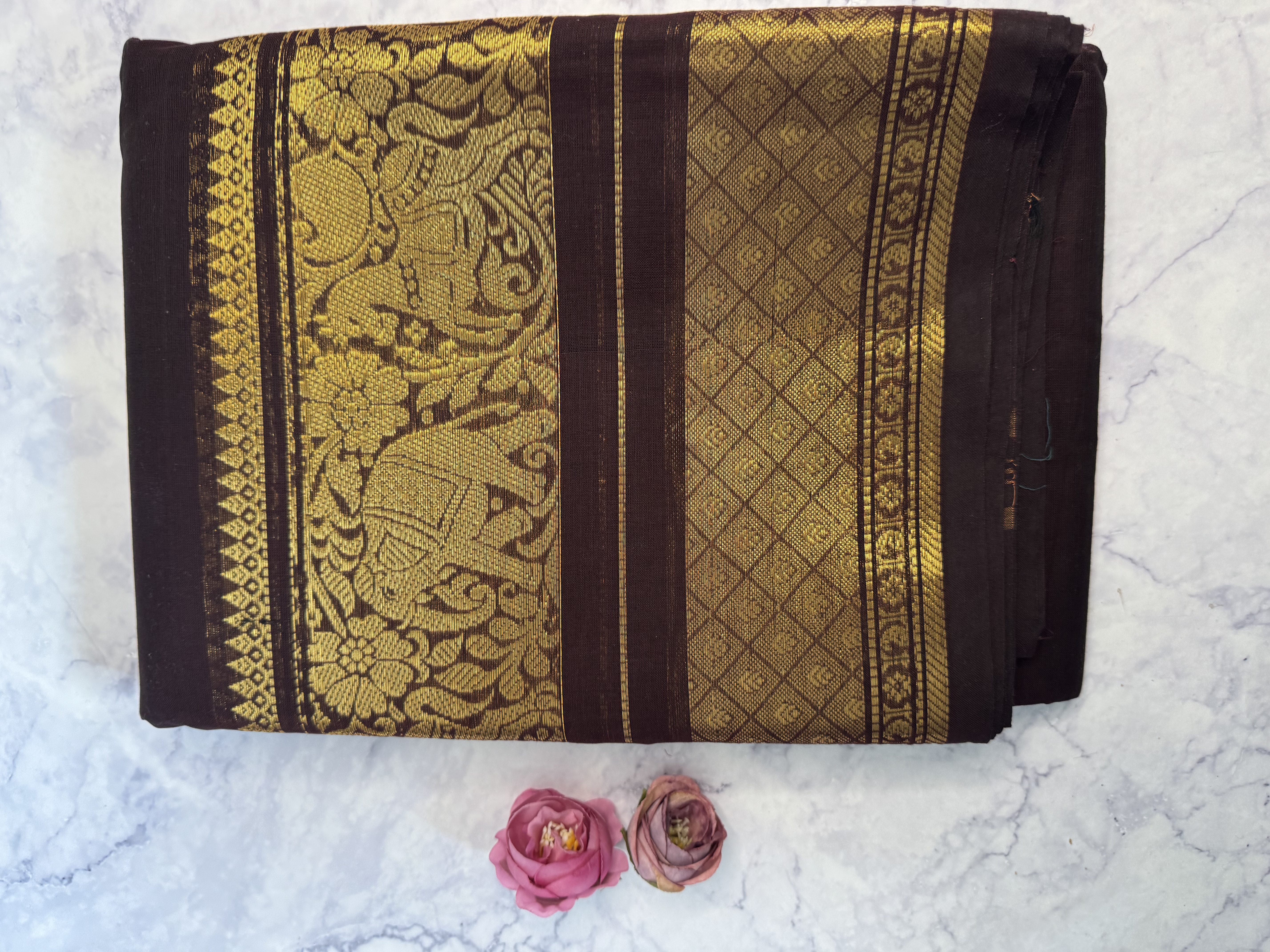 Rare chocolate brown cotton saree