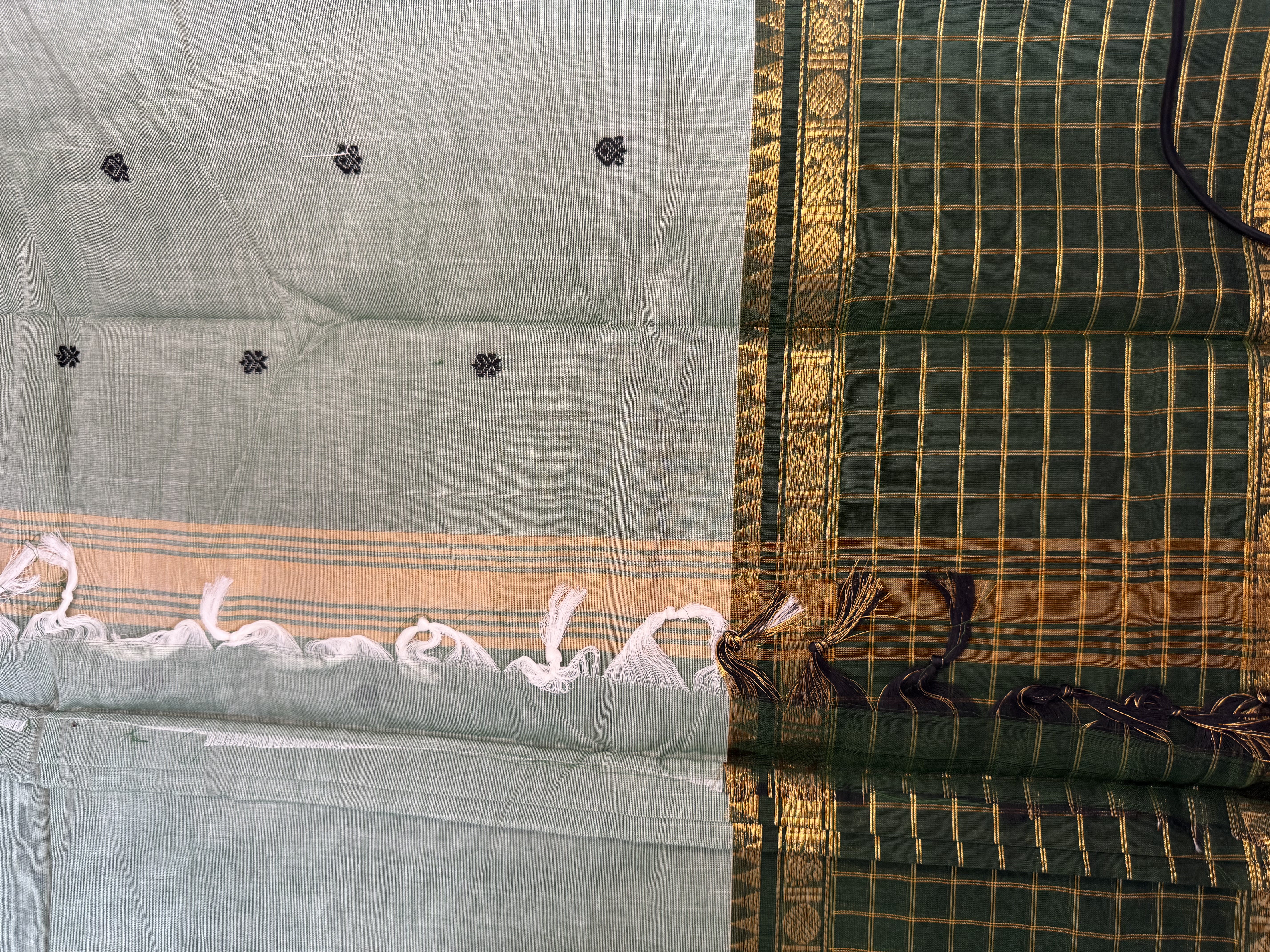 Sage green cotton saree with emerald border