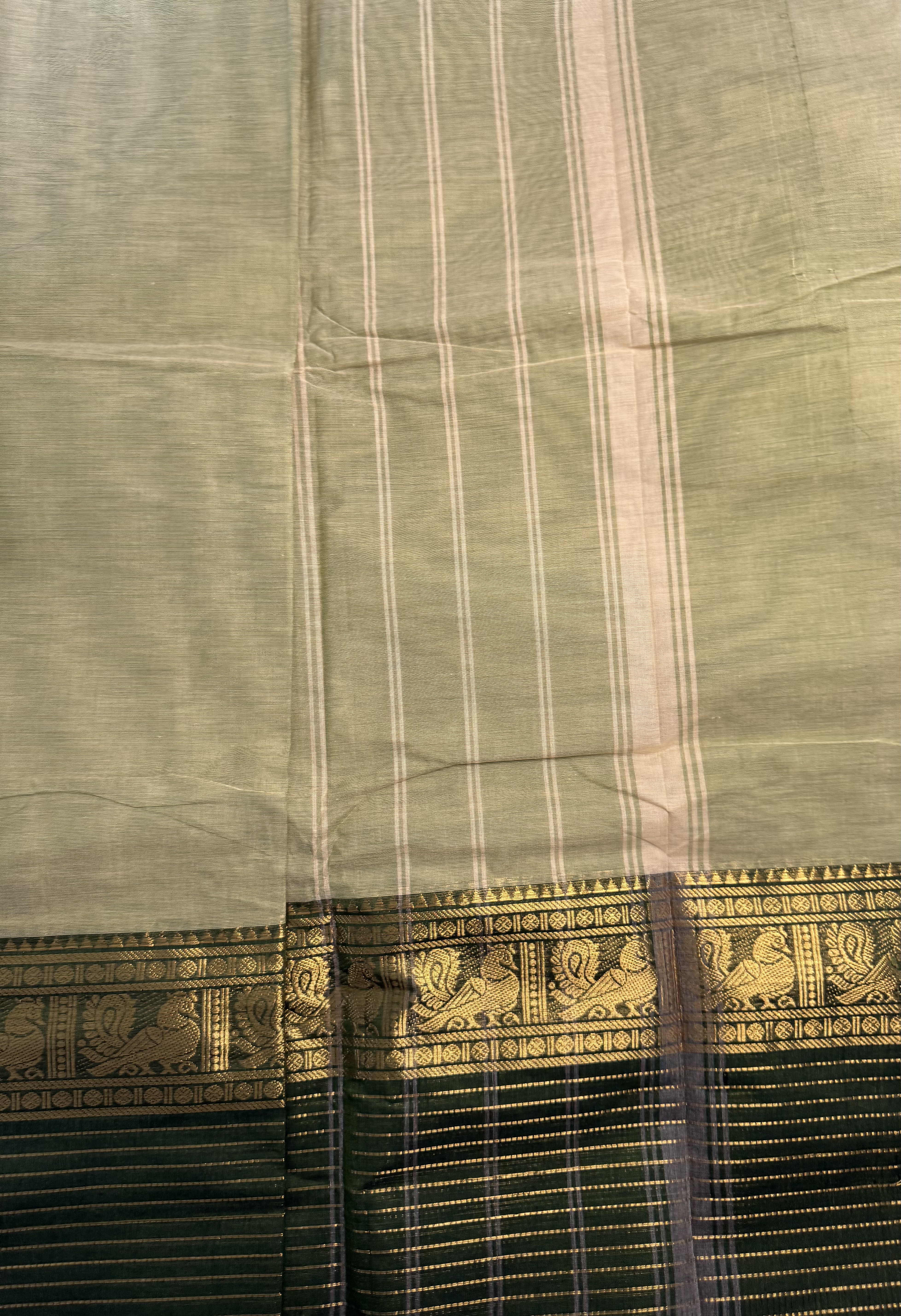 Sage green cotton saree with dark green border