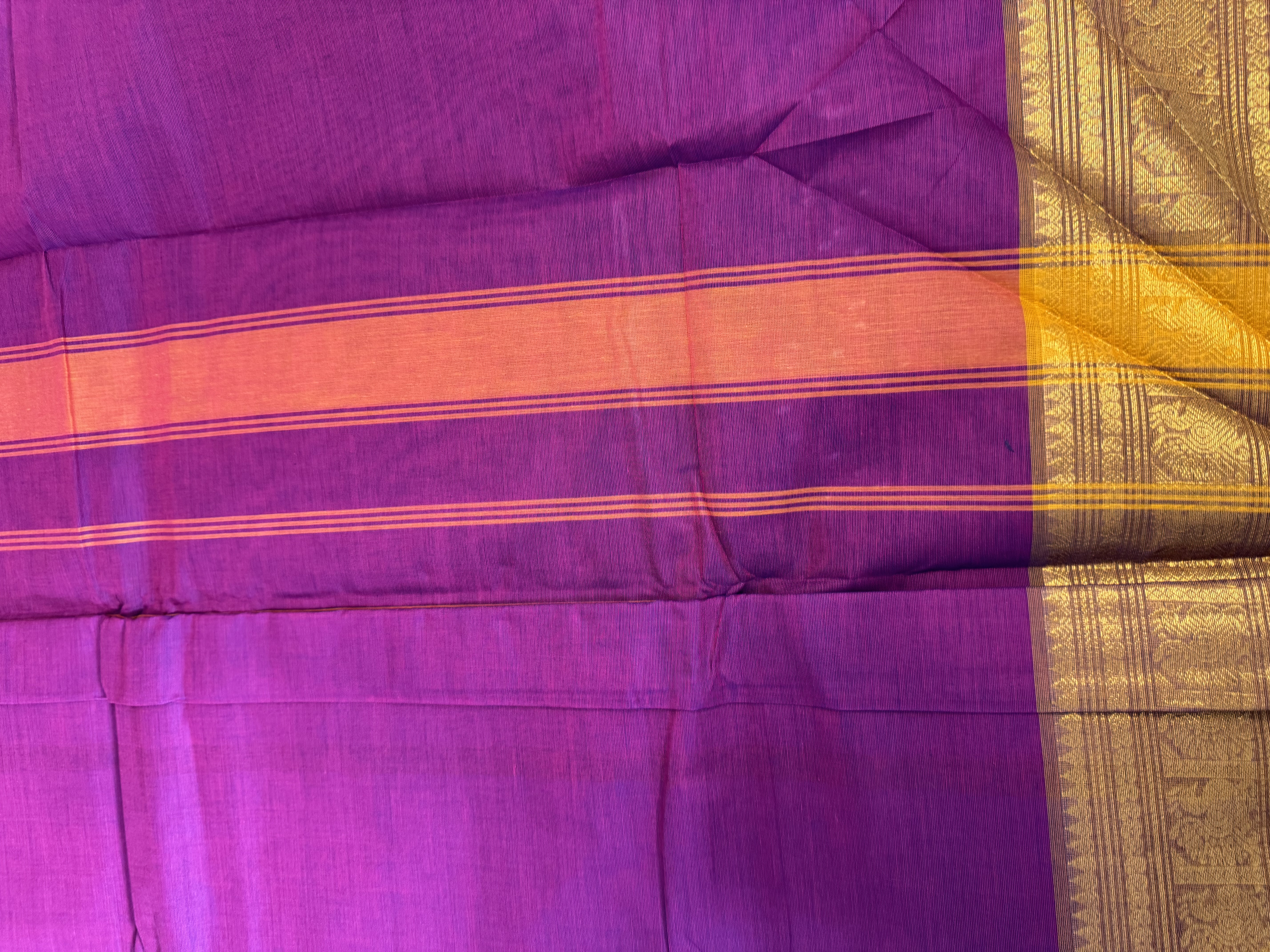 Purple saree with orange brown border