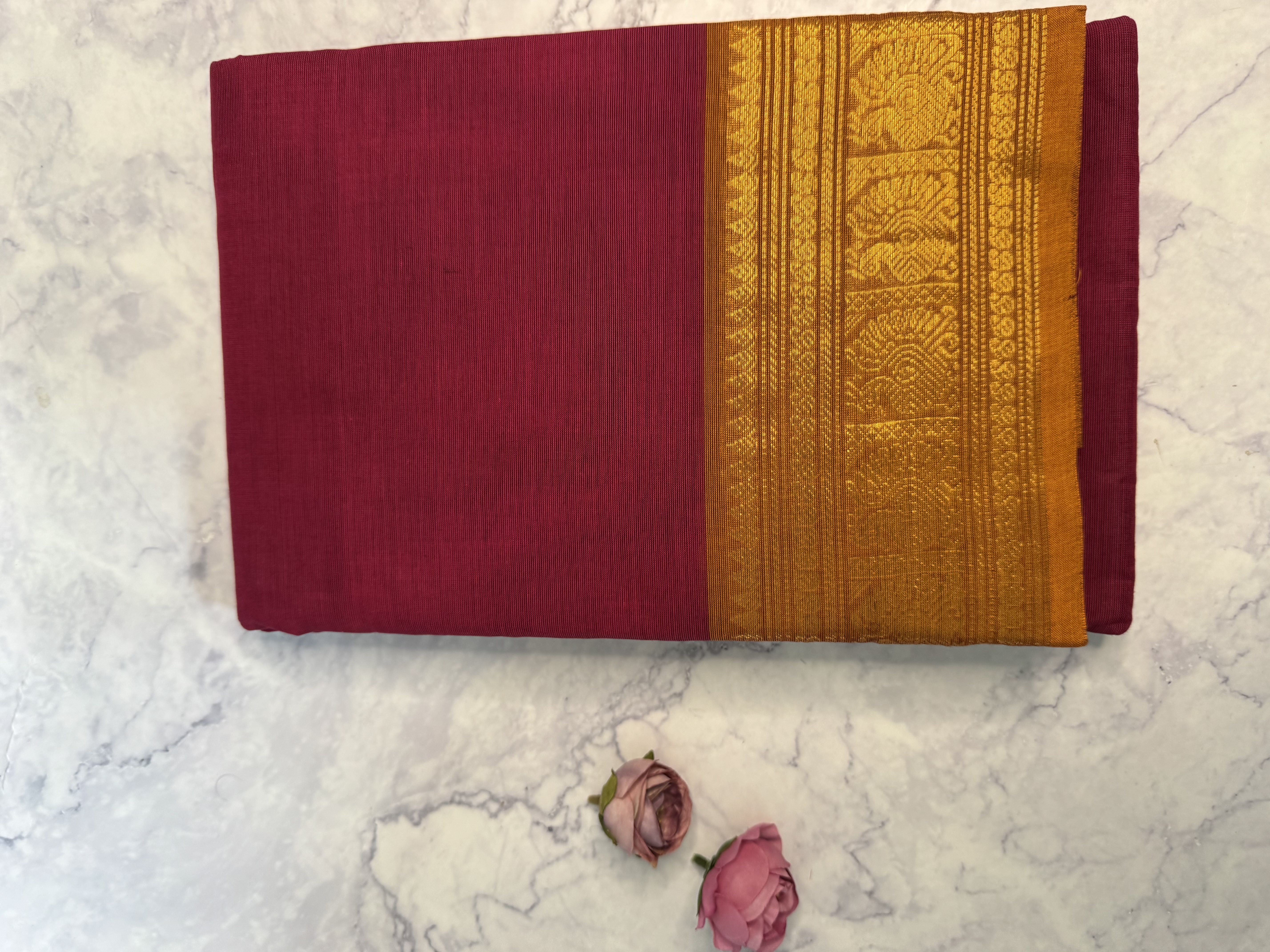 Berry pink cotton saree with orange border