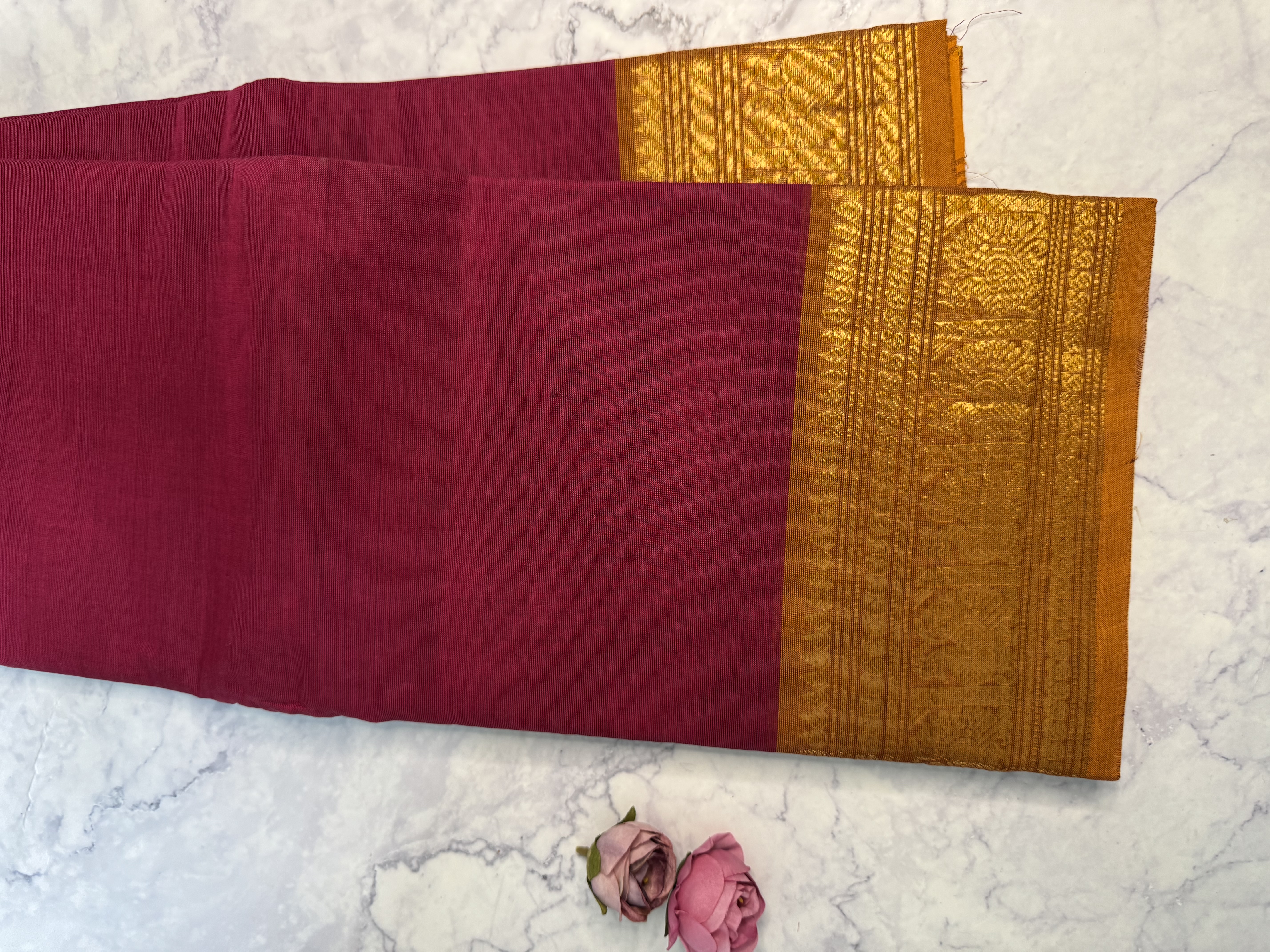 Berry pink cotton saree with orange border