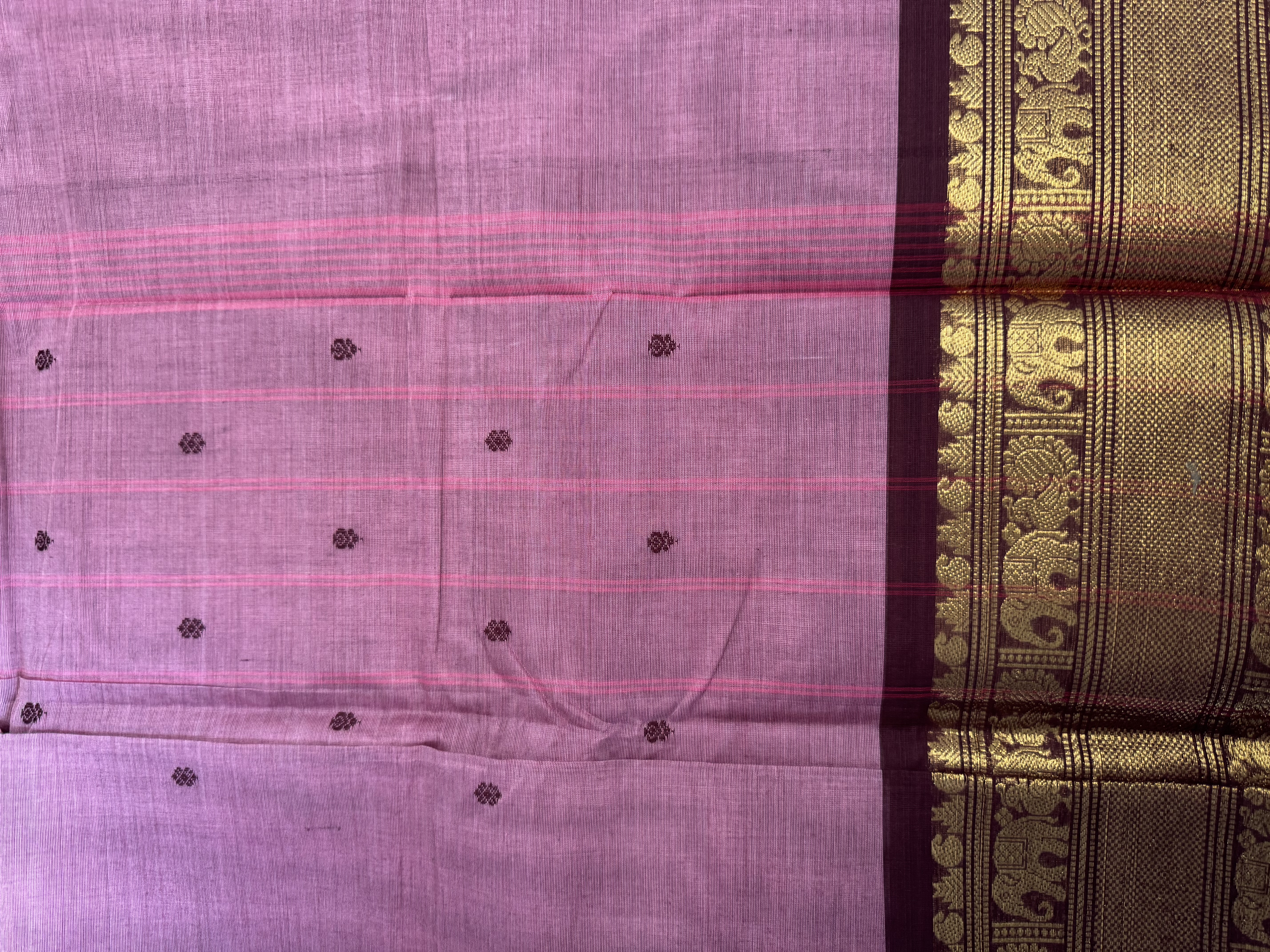 Mauve pink cotton saree with brown border