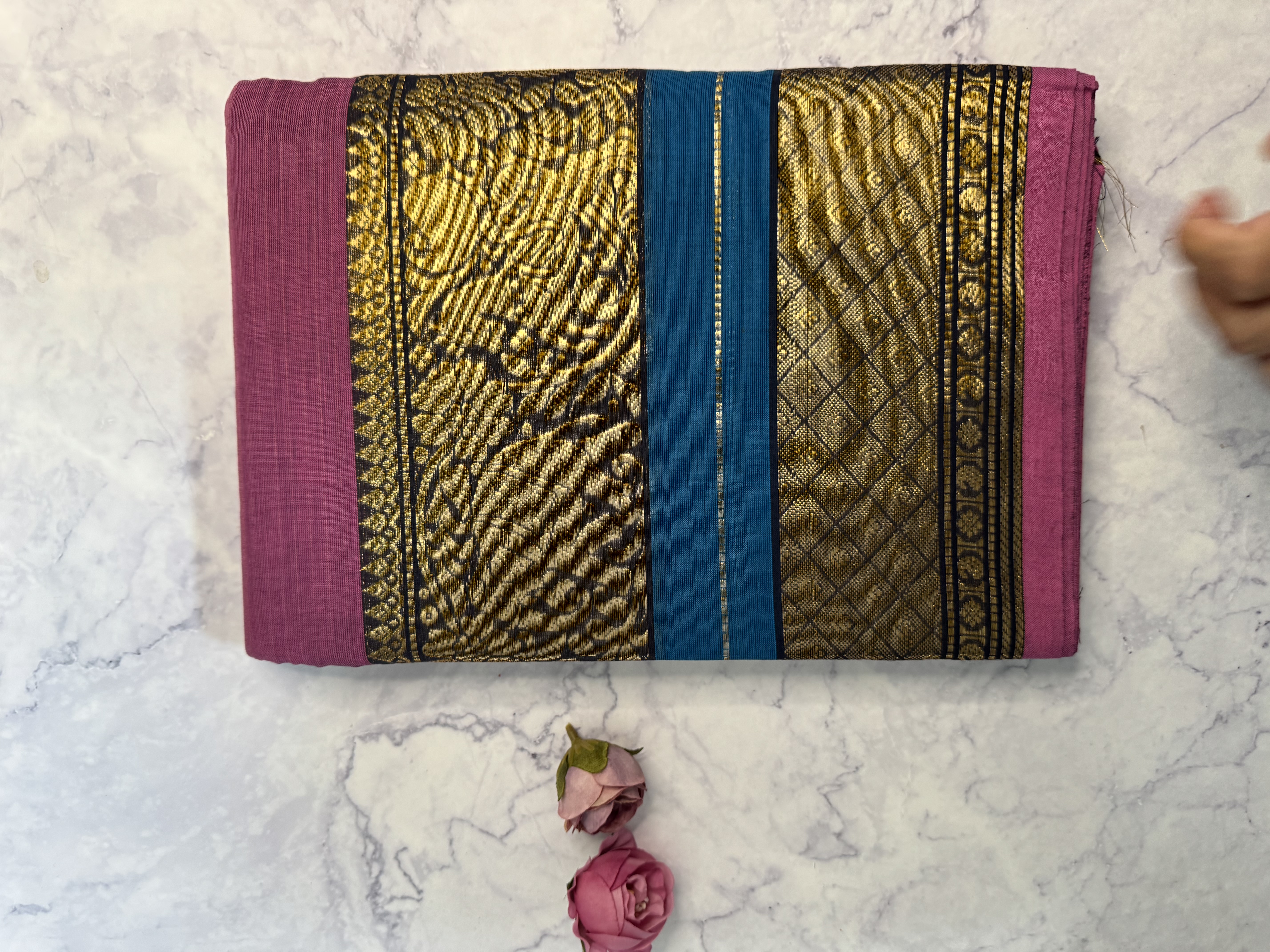 Bubblegum pink cotton saree with classic border