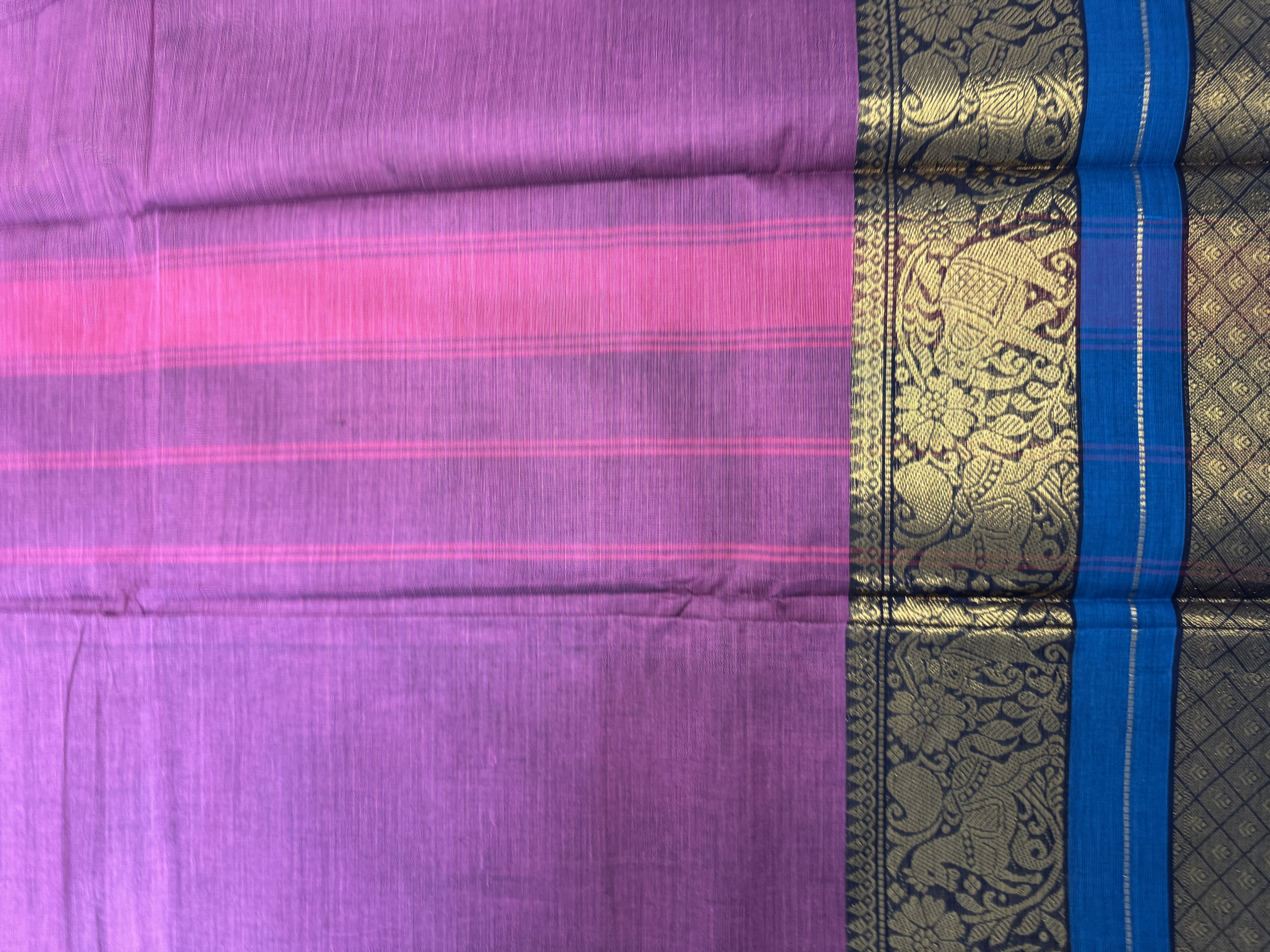 Bubblegum pink cotton saree with classic border