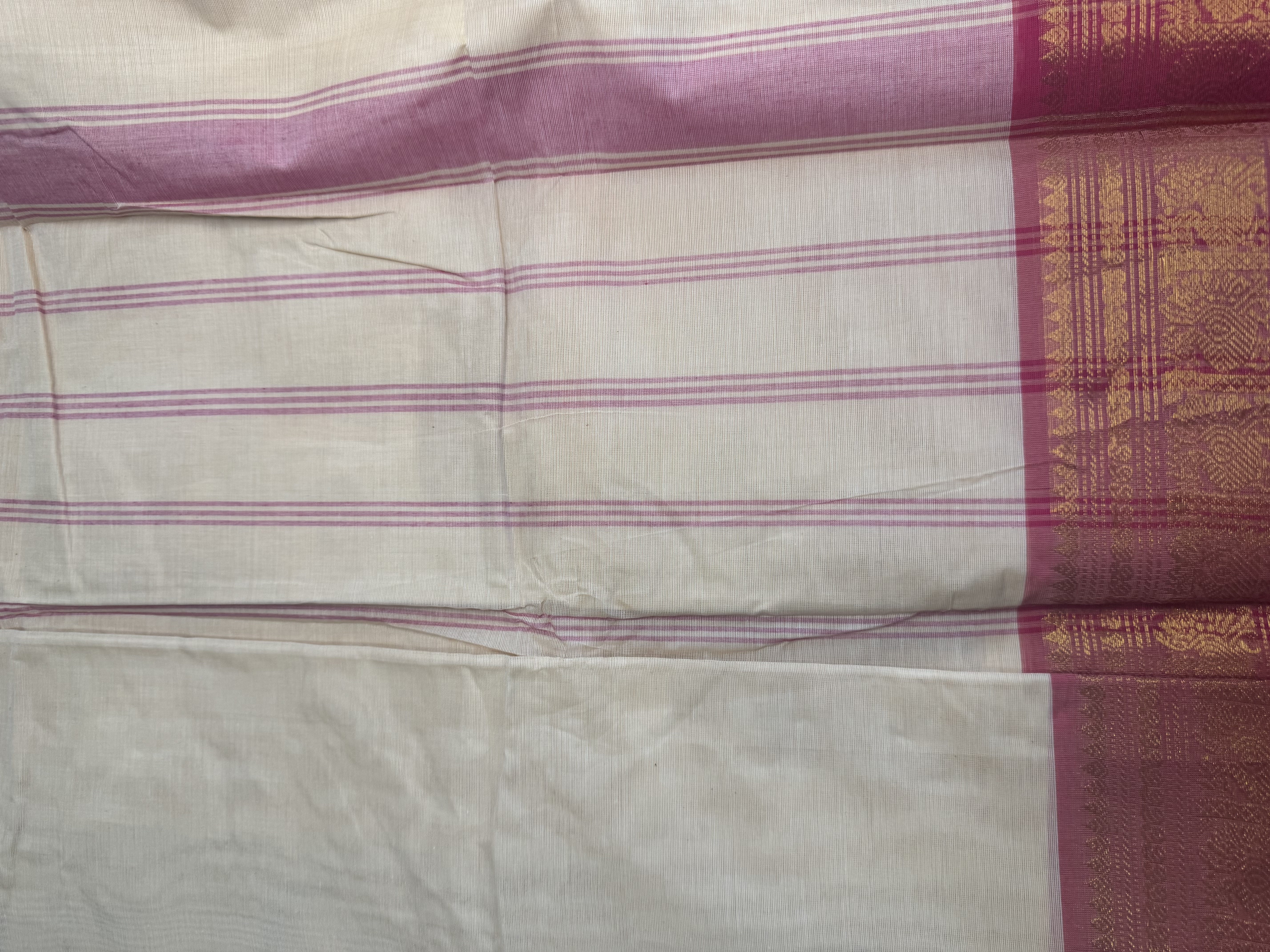 Biscuit shade cotton saree with pink border