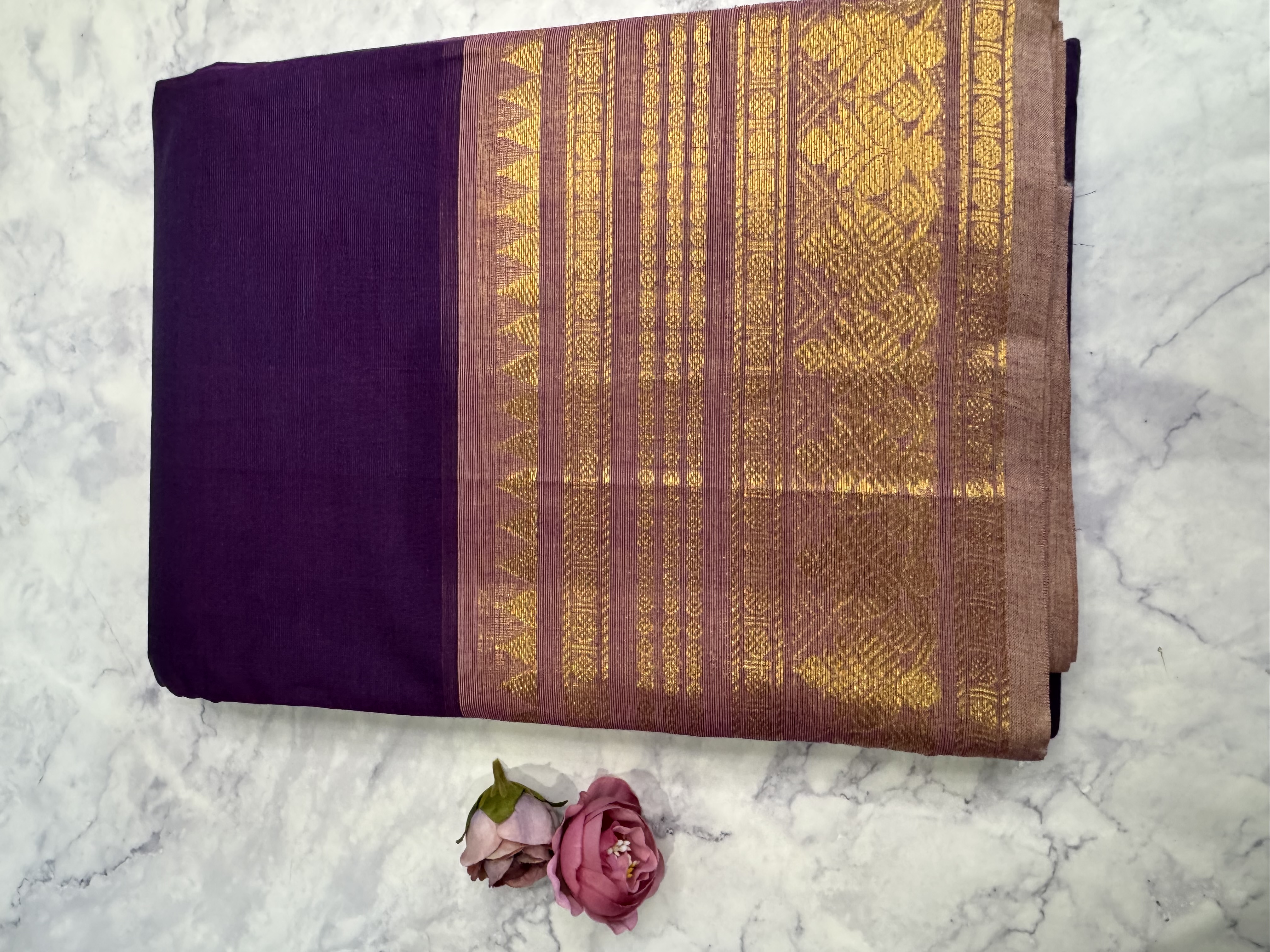 Purple cotton saree with pink blouse 