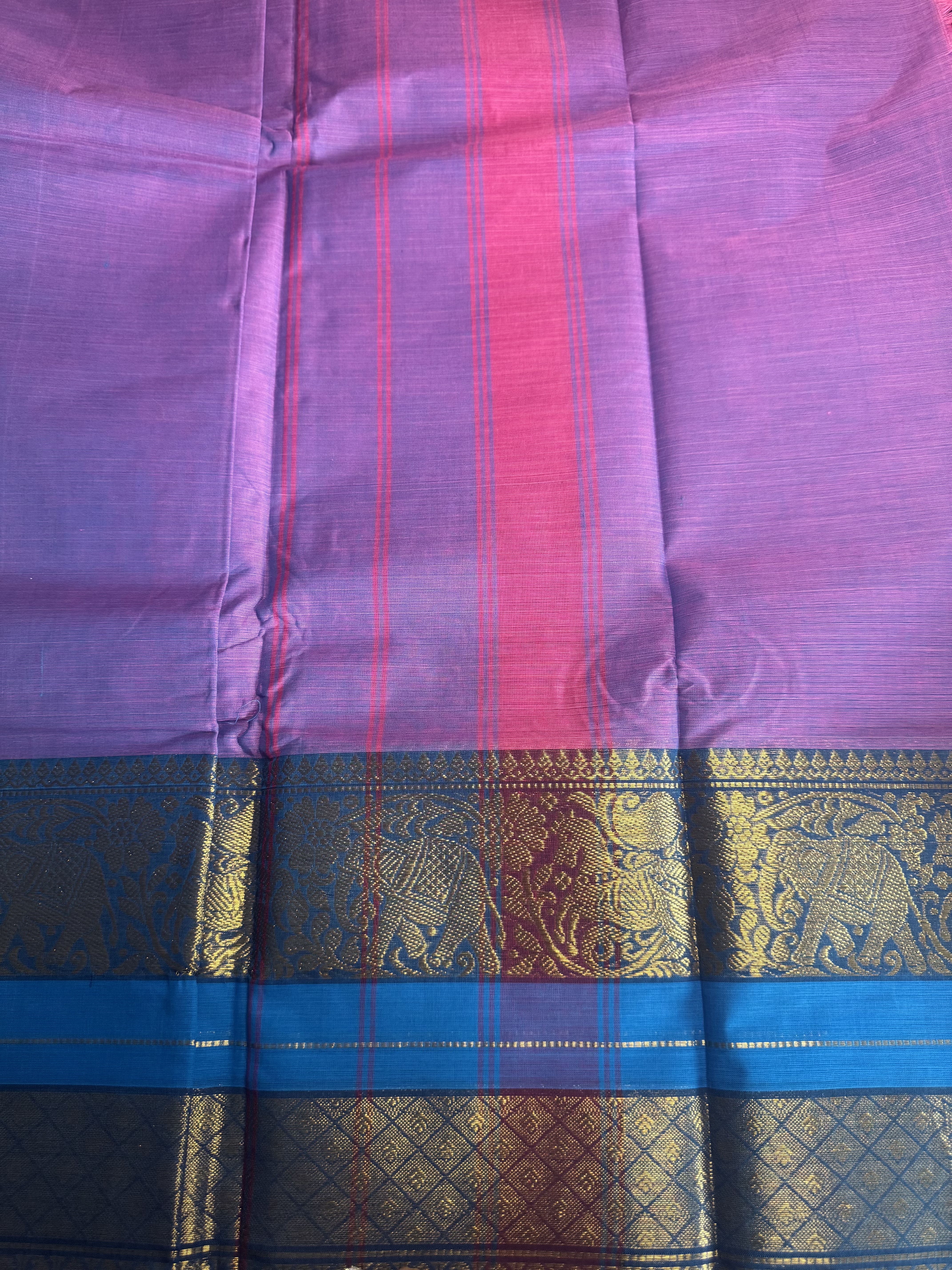 Dual tone lavender and blue cotton saree