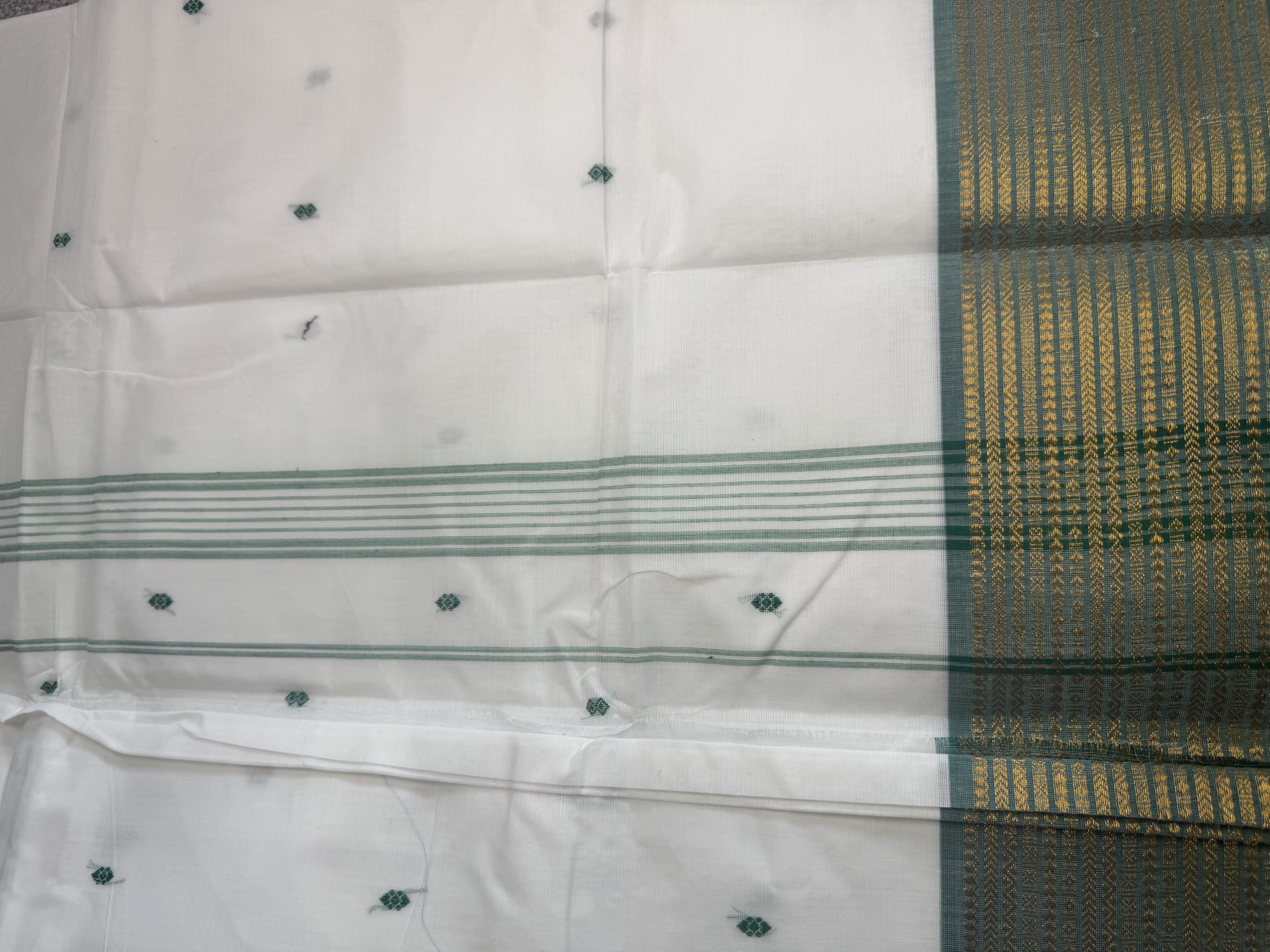 White cotton saree with green border