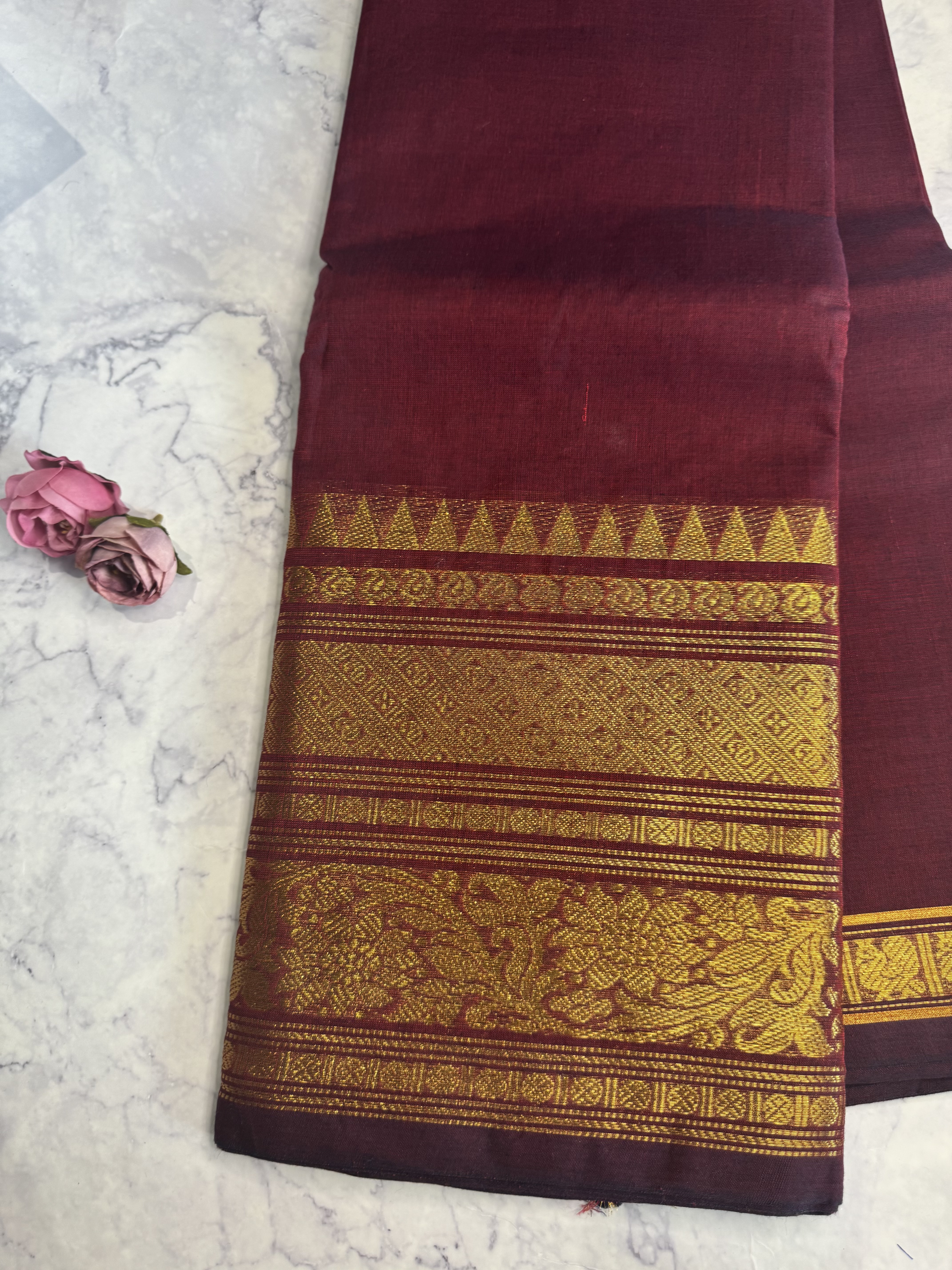 Maroon cotton saree