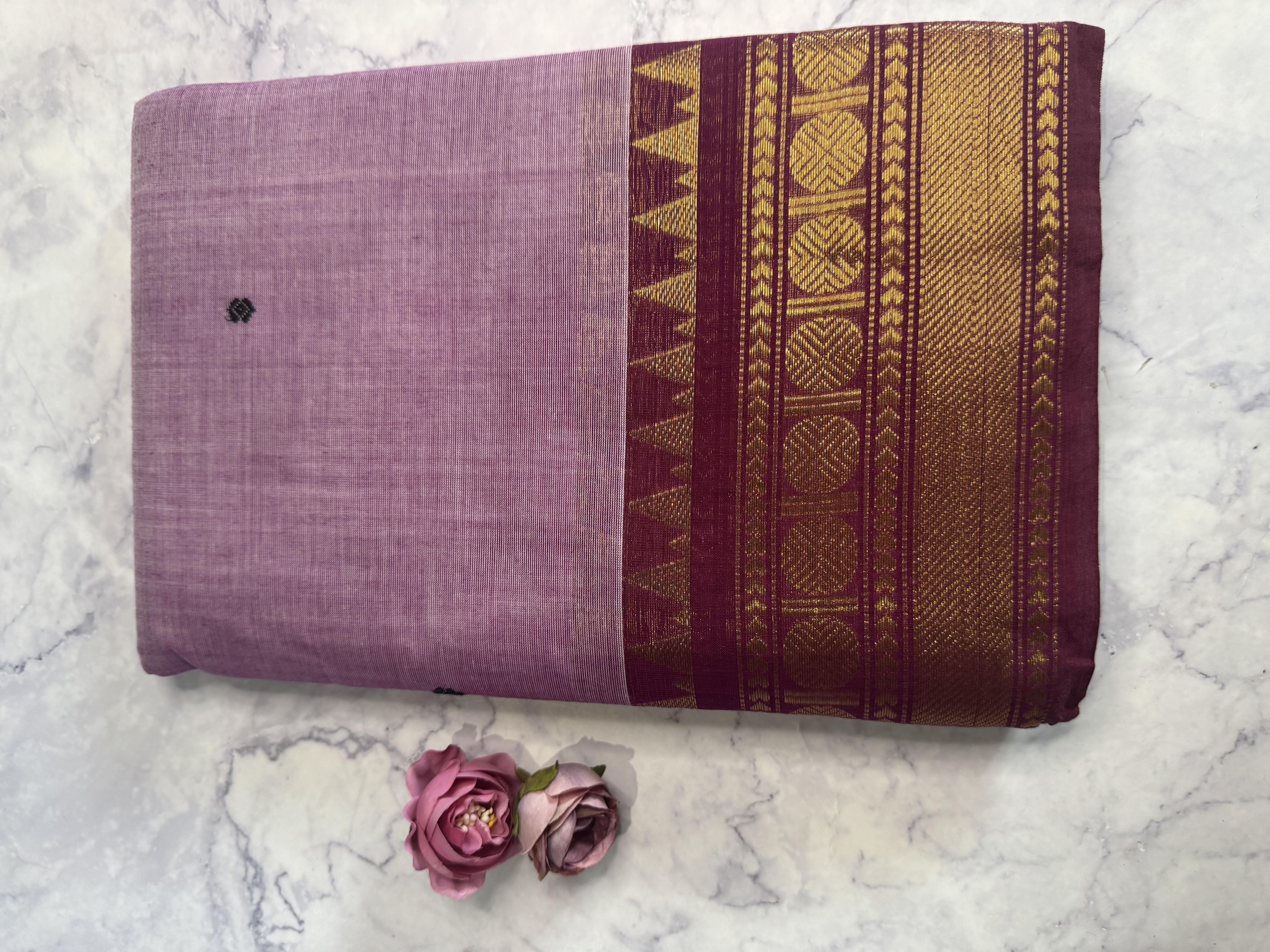 Lavender cotton saree with purple border