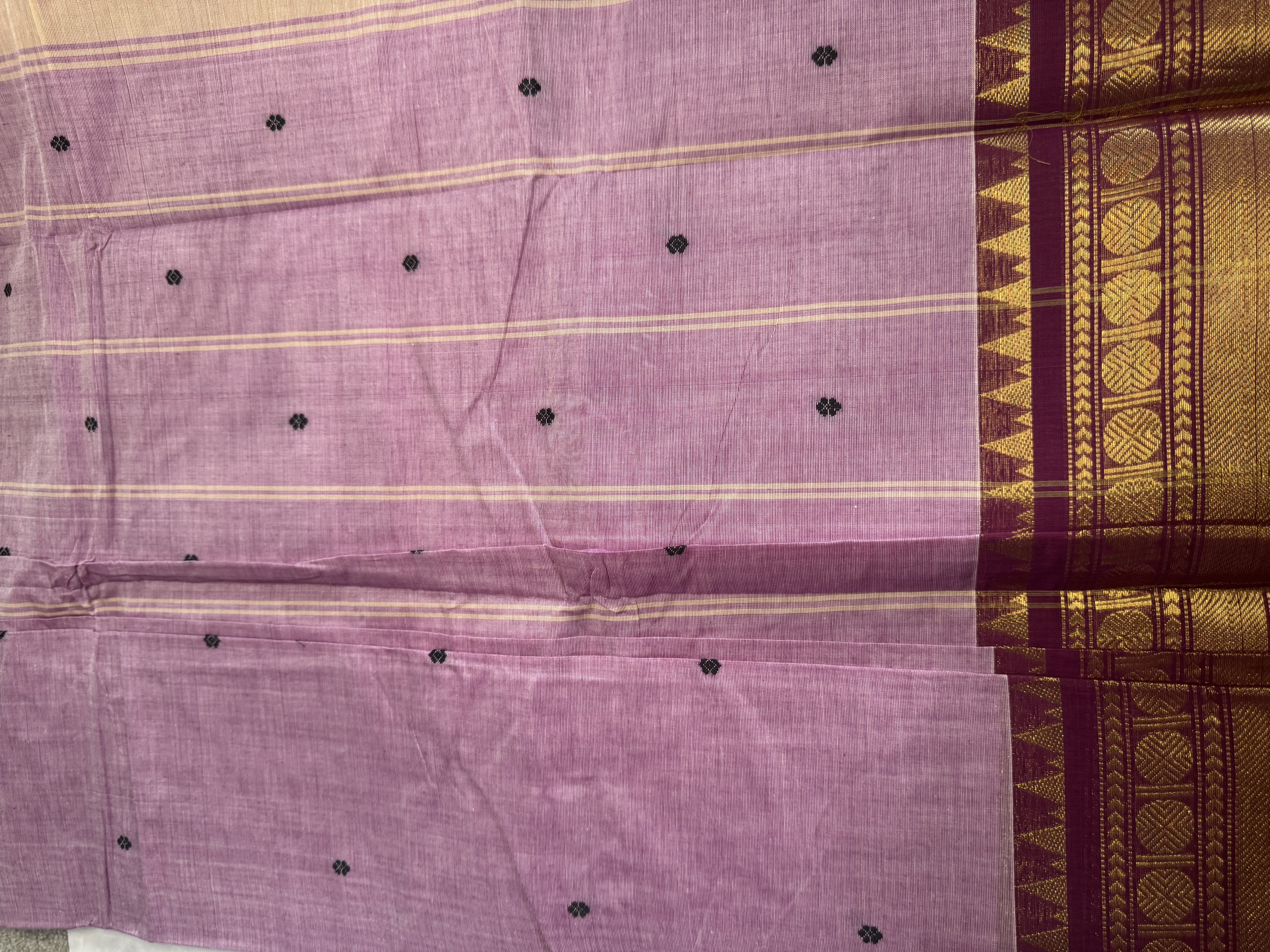 Lavender cotton saree with purple border