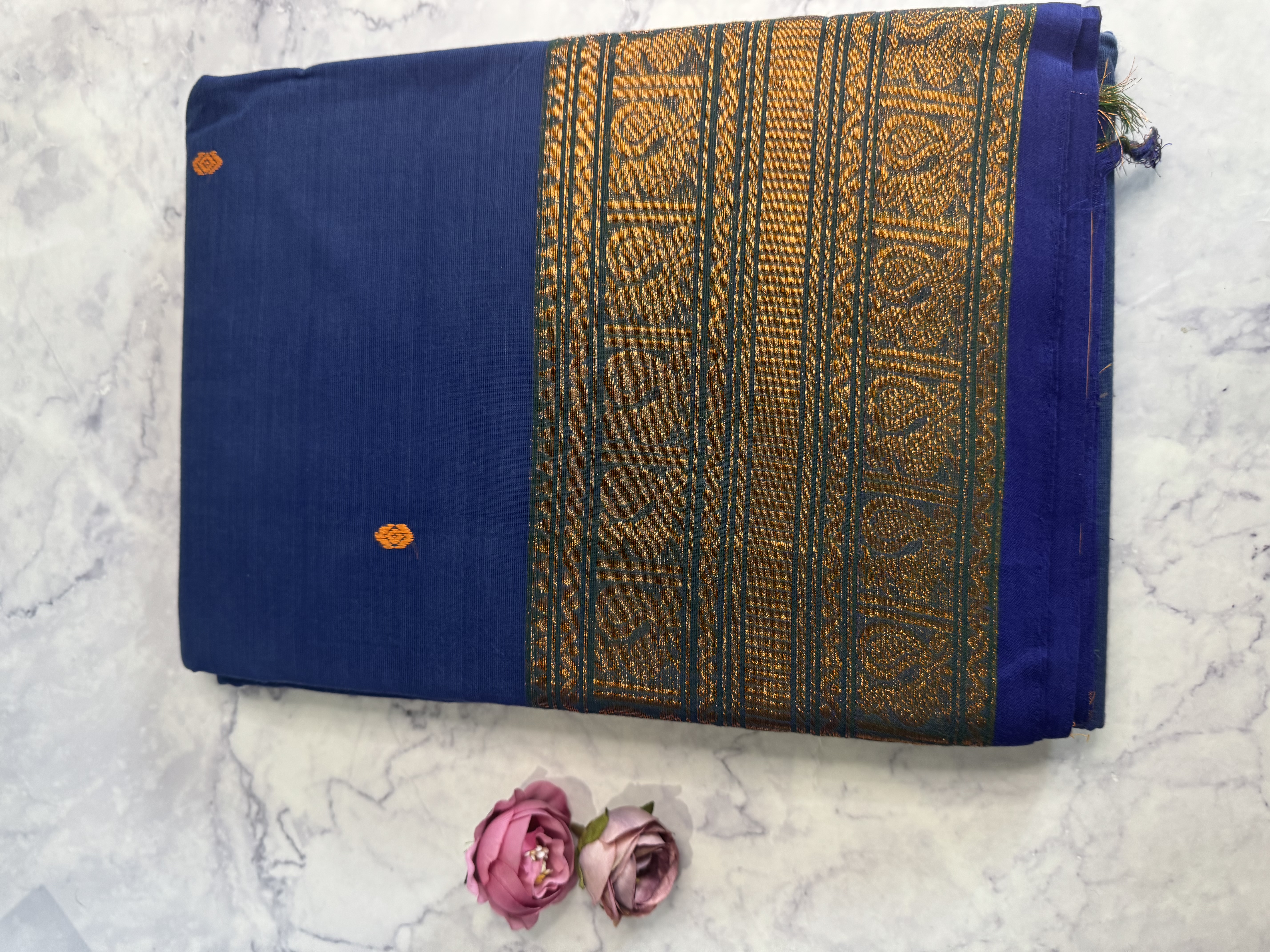 Ink blue cotton saree