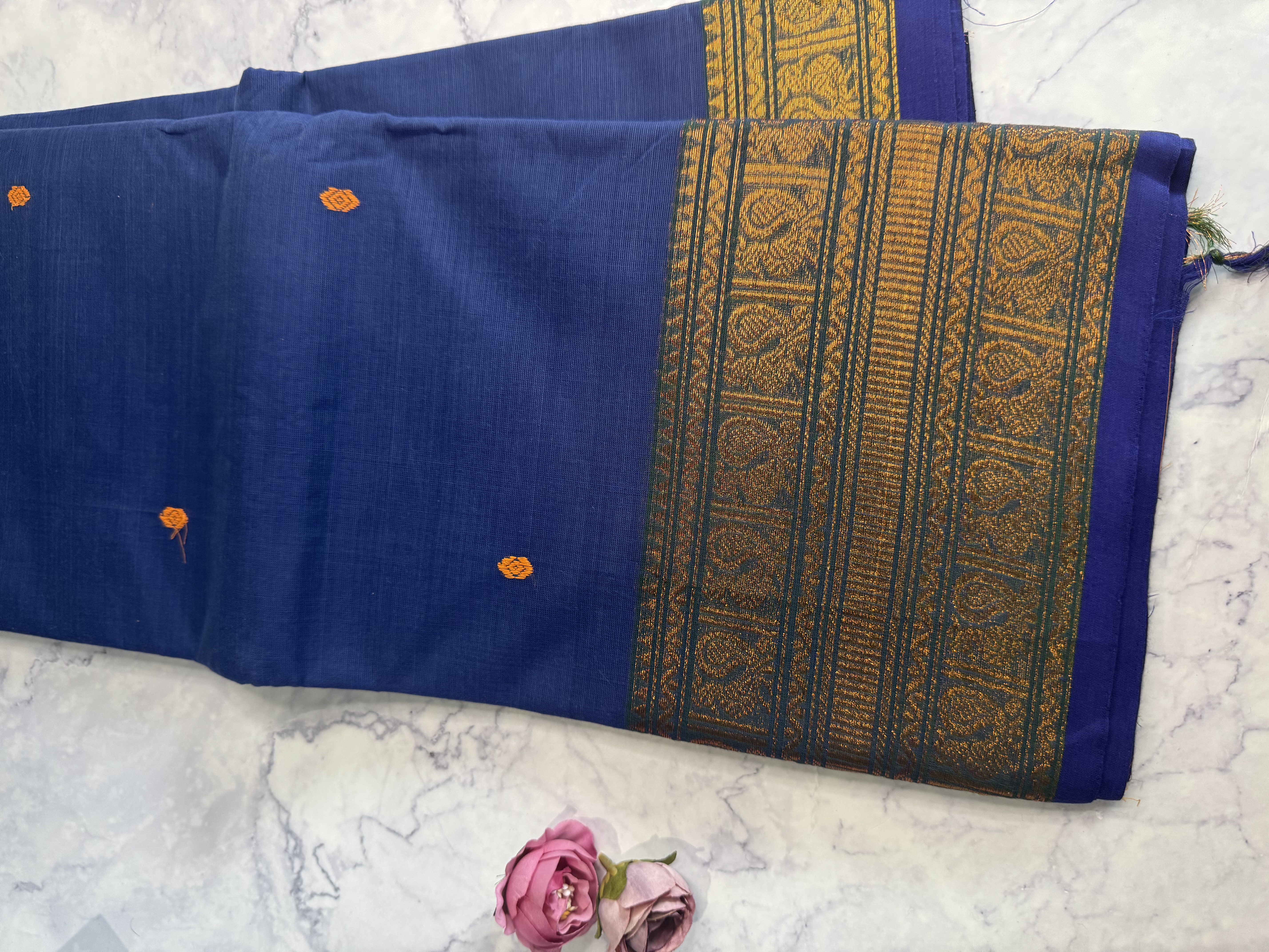 Ink blue cotton saree
