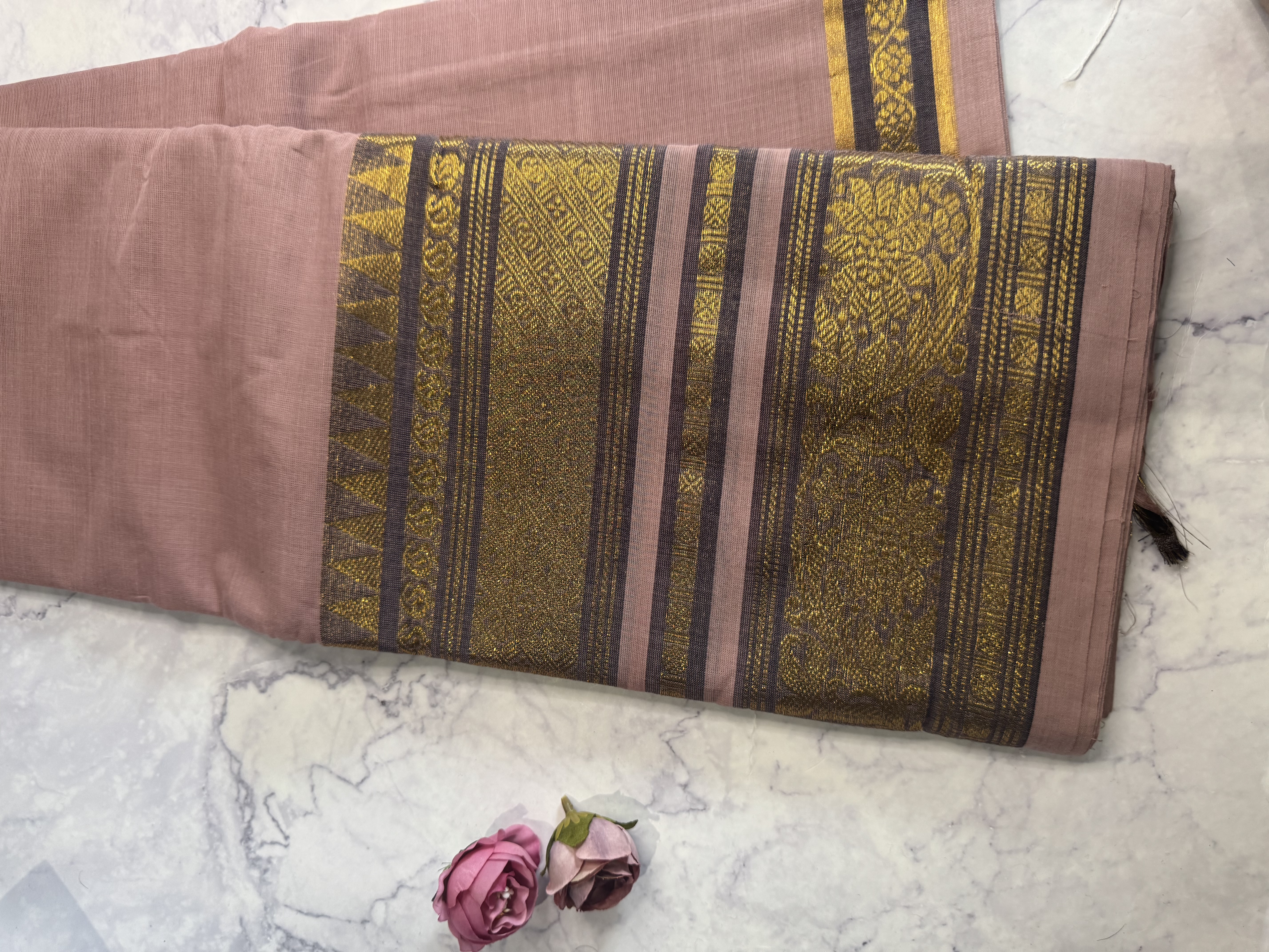 Dusky pink cotton saree