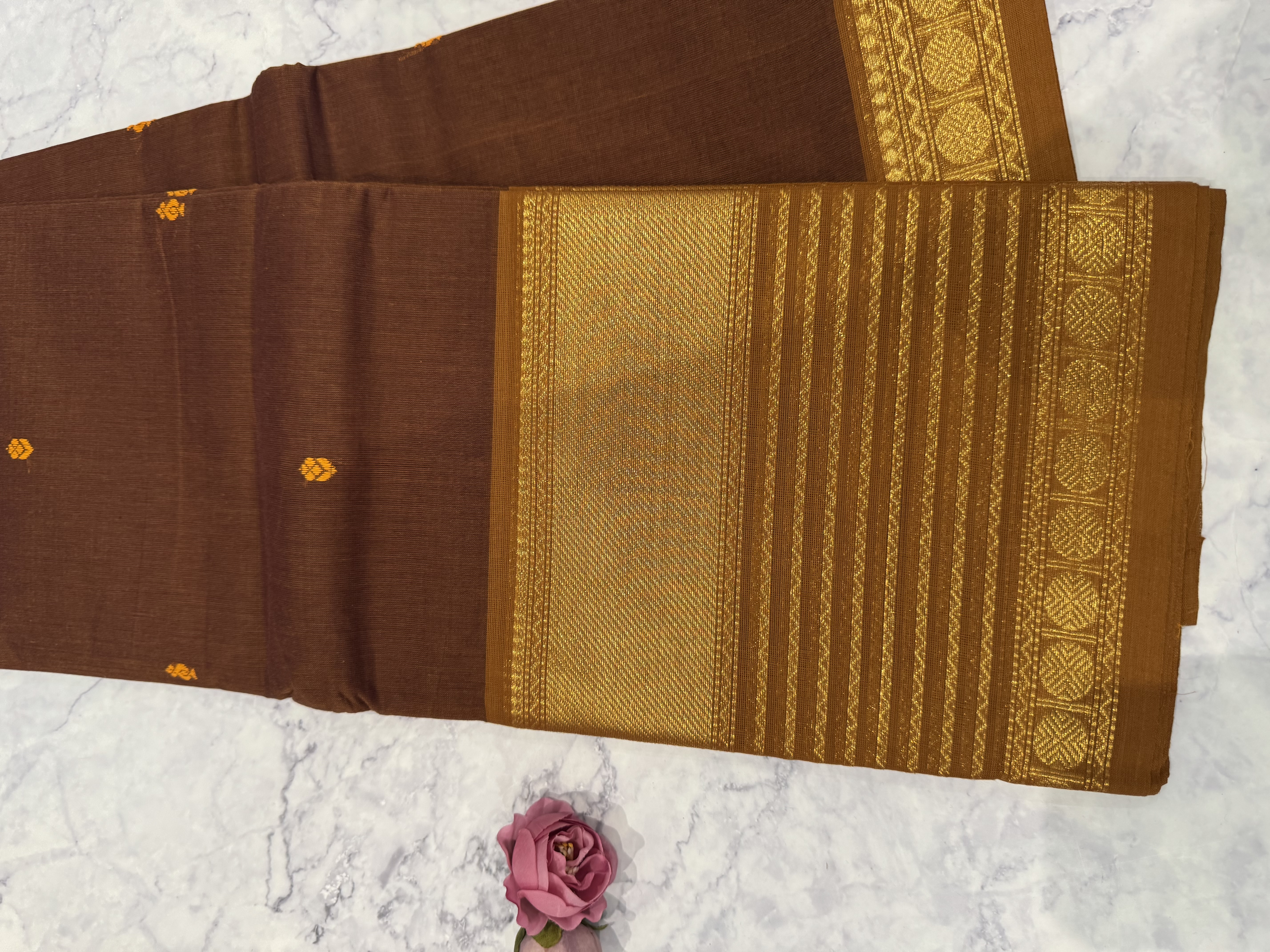 Medium brown cotton saree with light brown border
