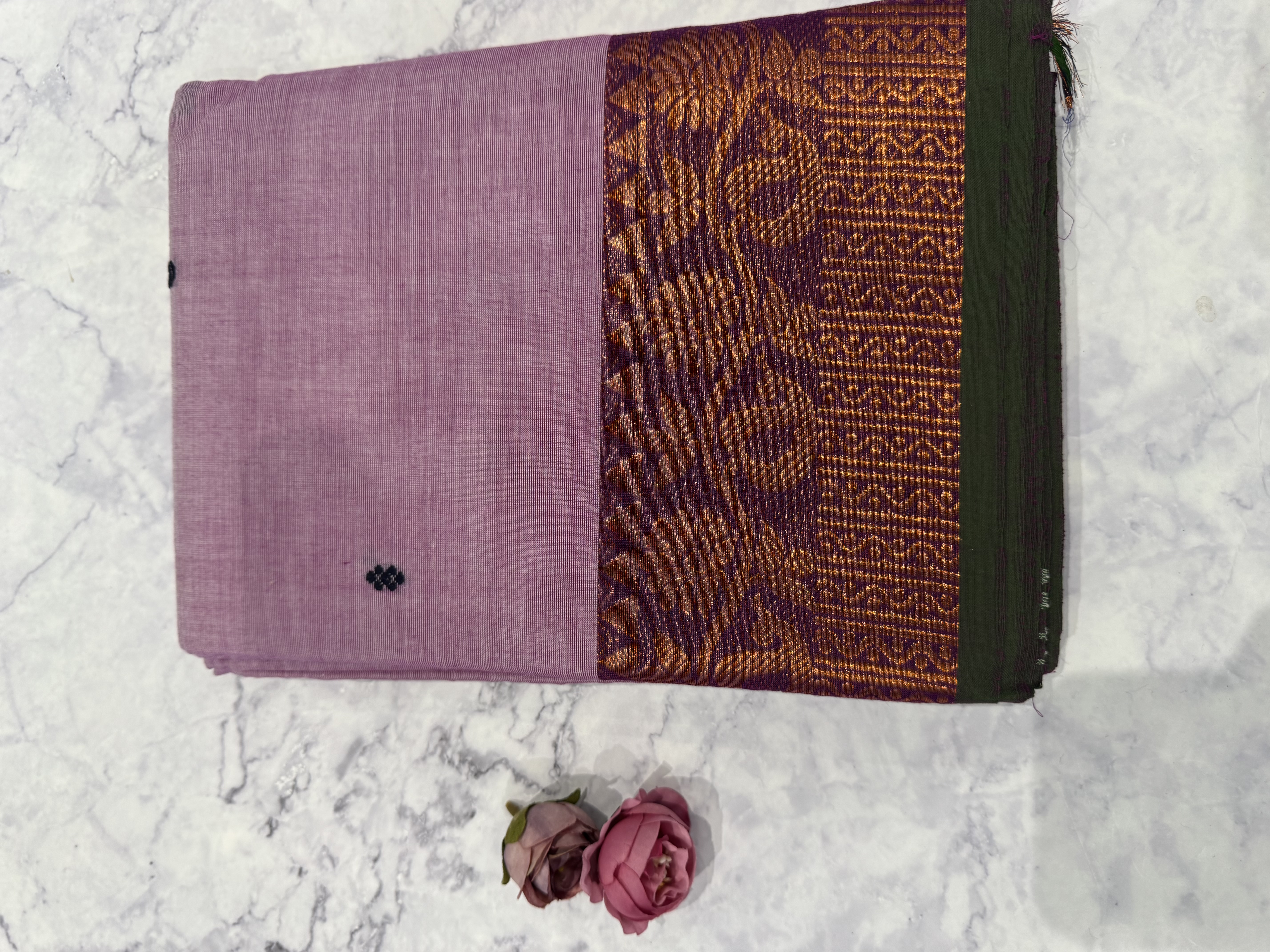 Lavender copper saree with dark green border
