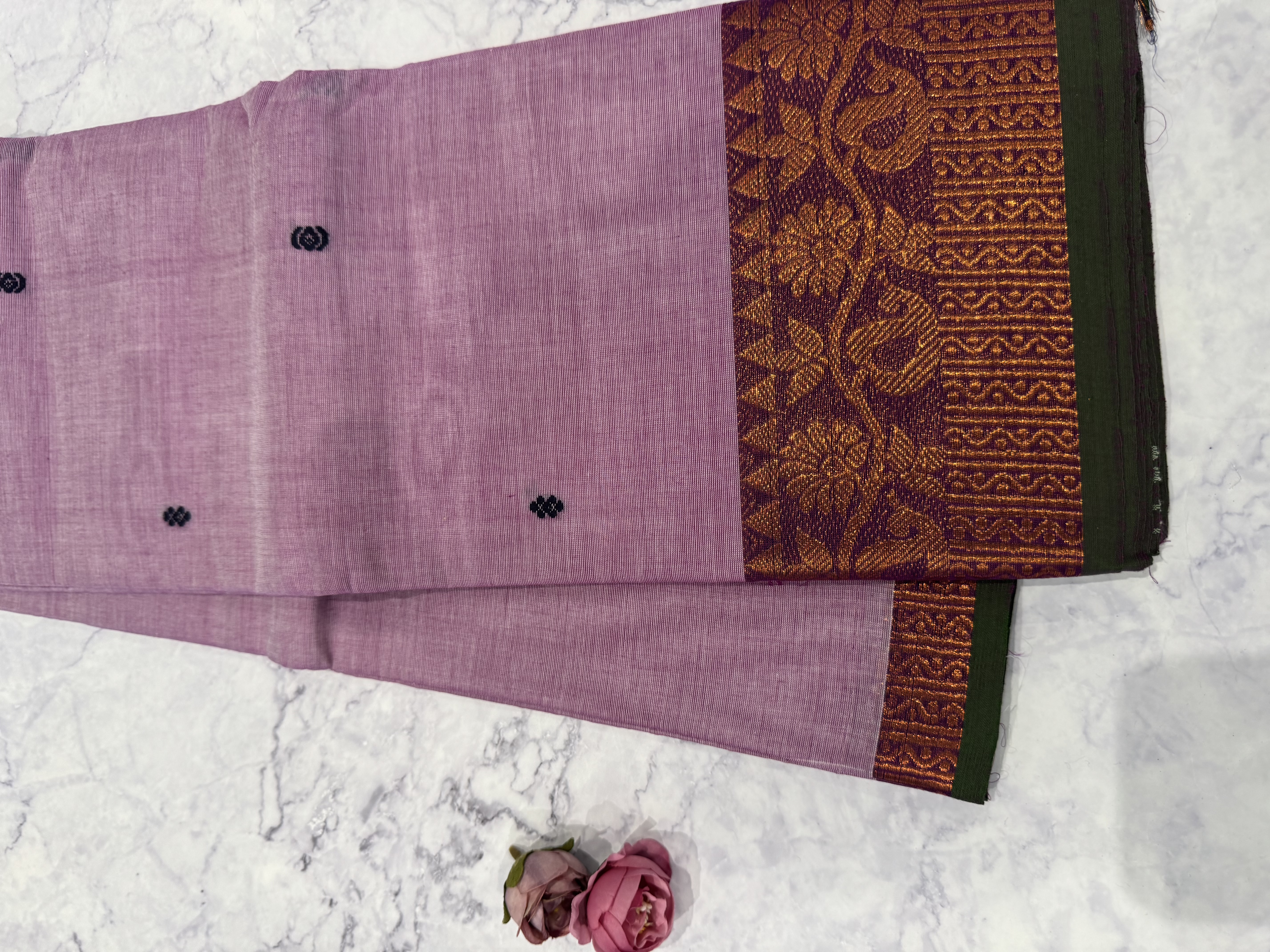 Lavender copper saree with dark green border