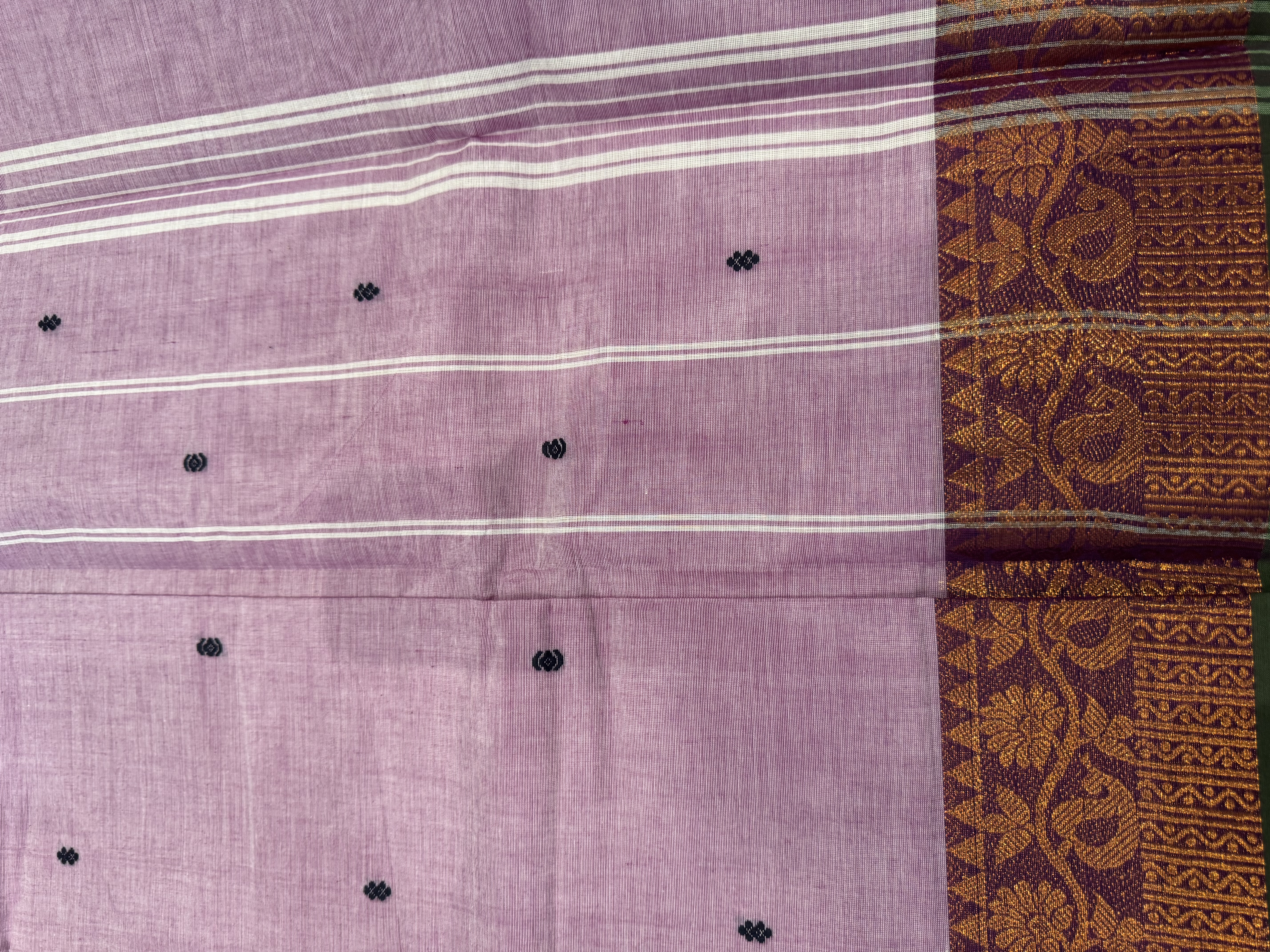 Lavender copper saree with dark green border