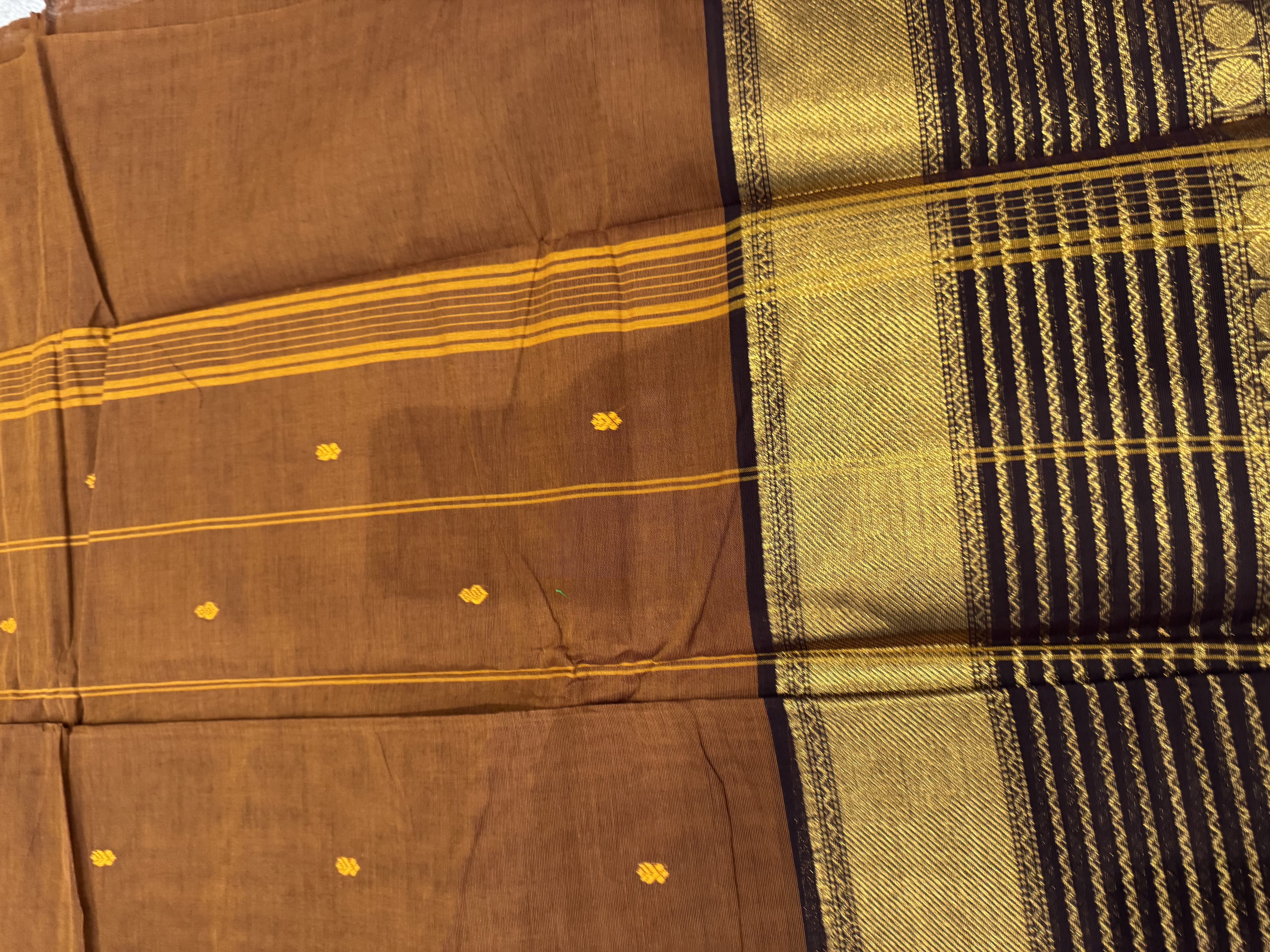 Medium brown cotton saree with black border