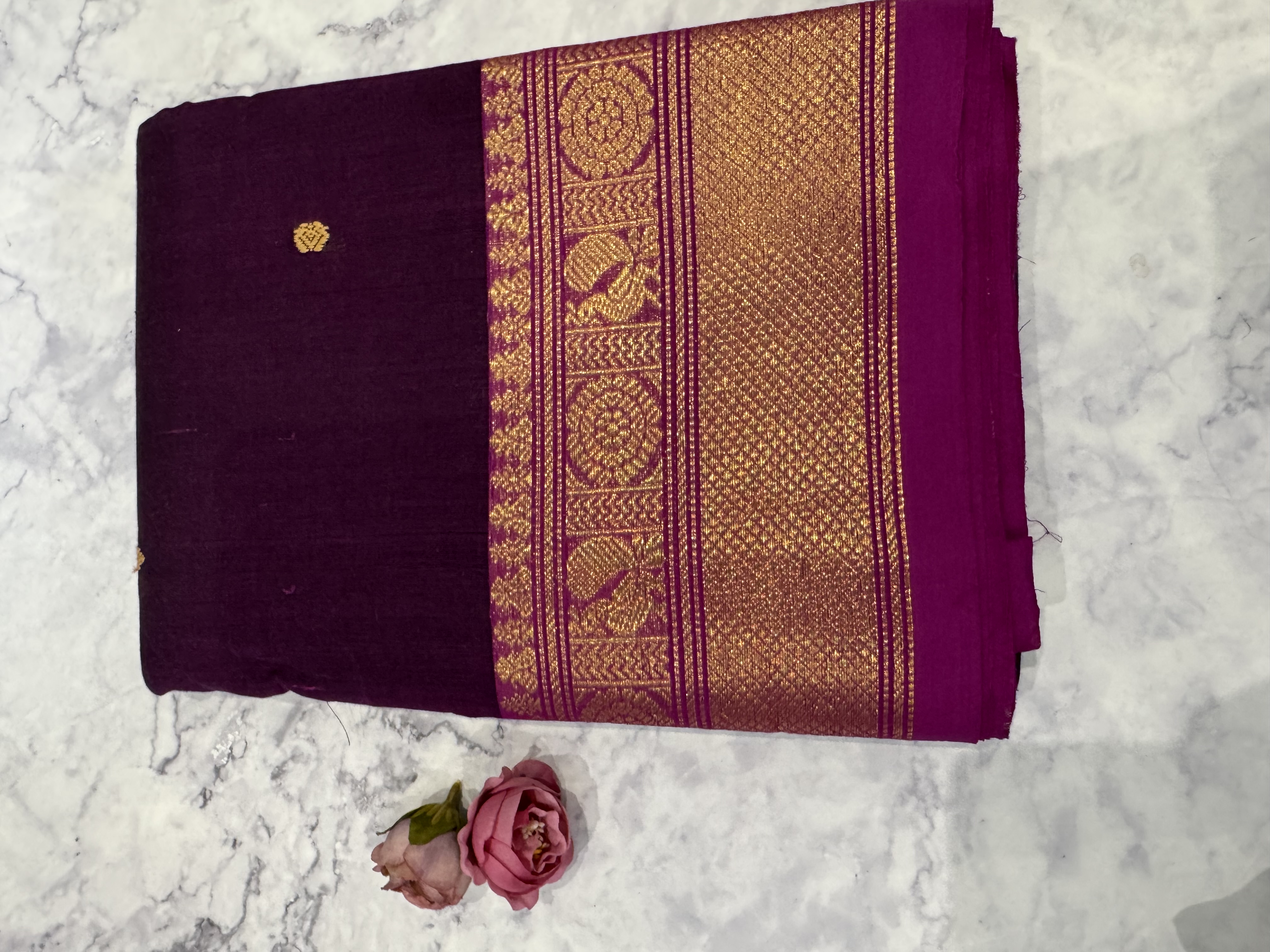 Wine cotton saree with magenta border