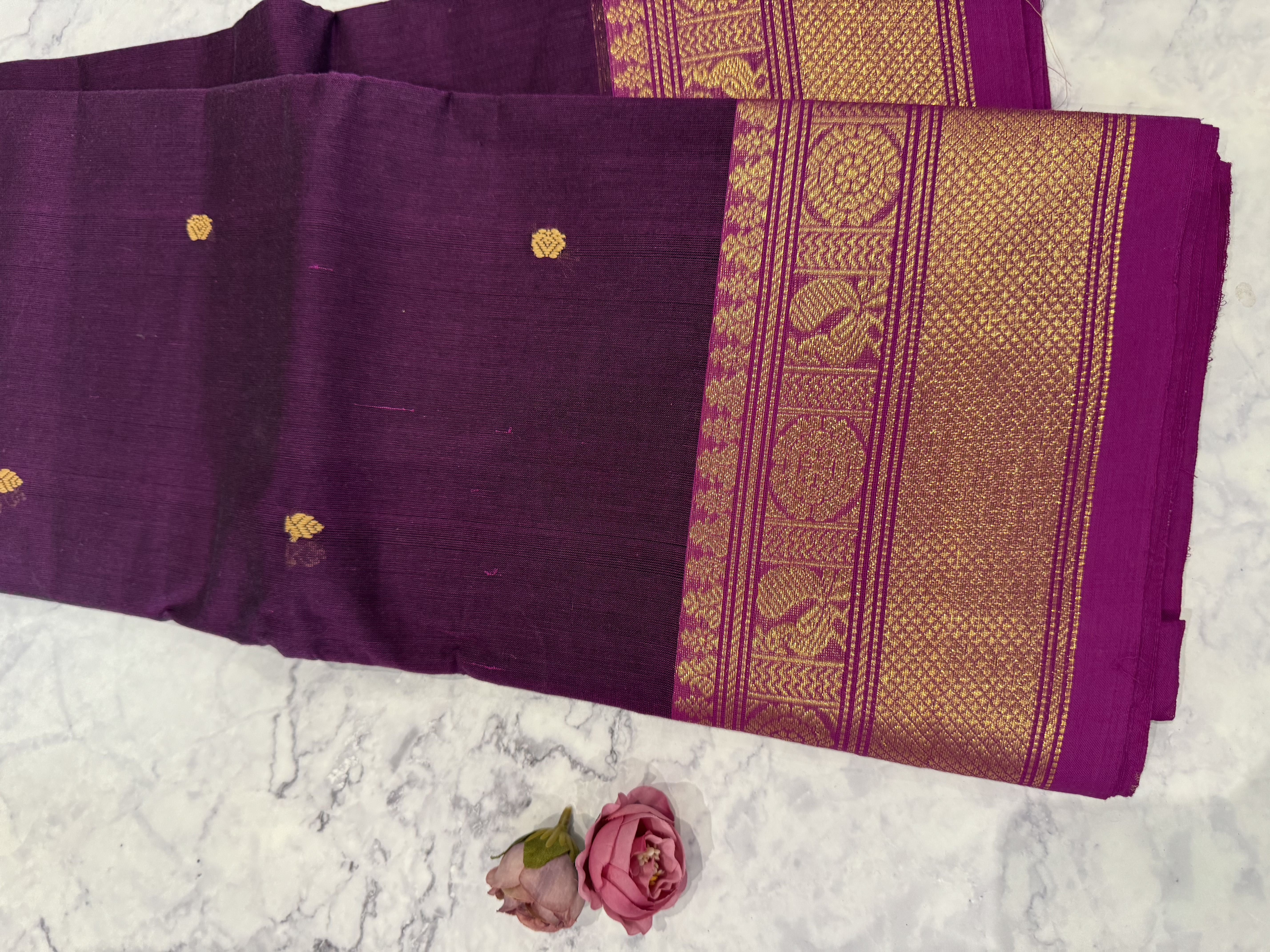 Wine cotton saree with magenta border