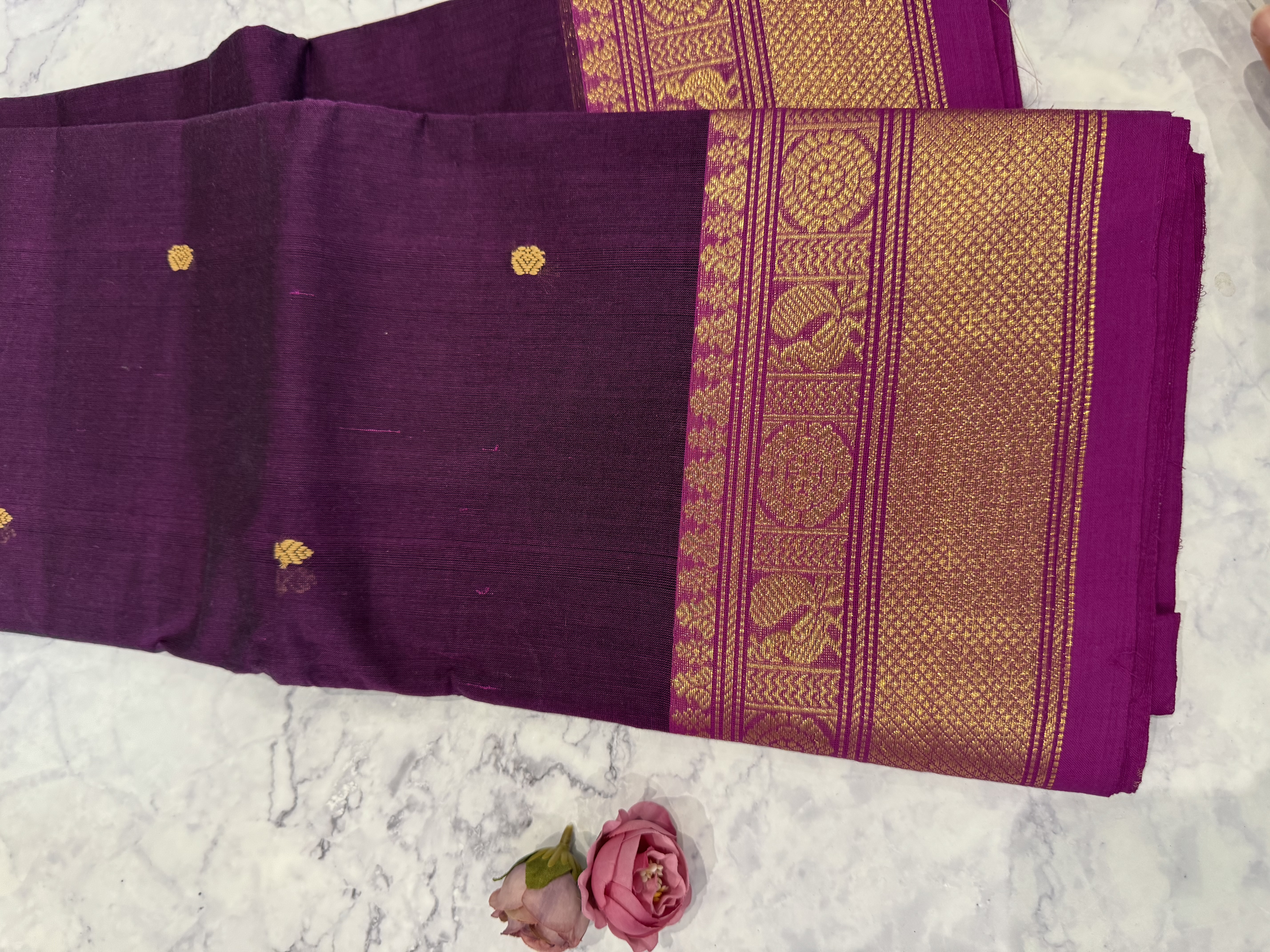 Wine cotton saree with magenta border