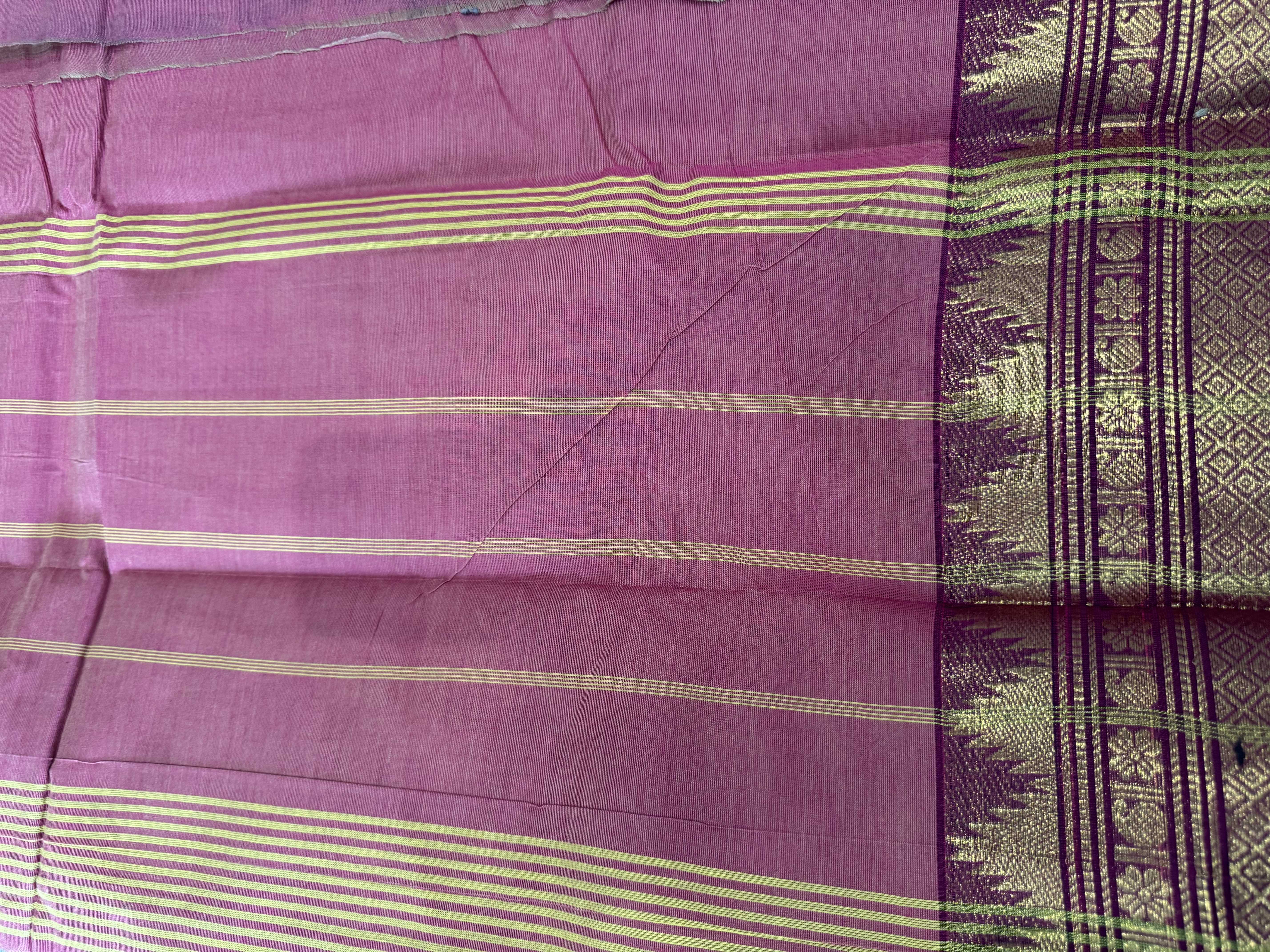 Peach pink cotton saree no blouse