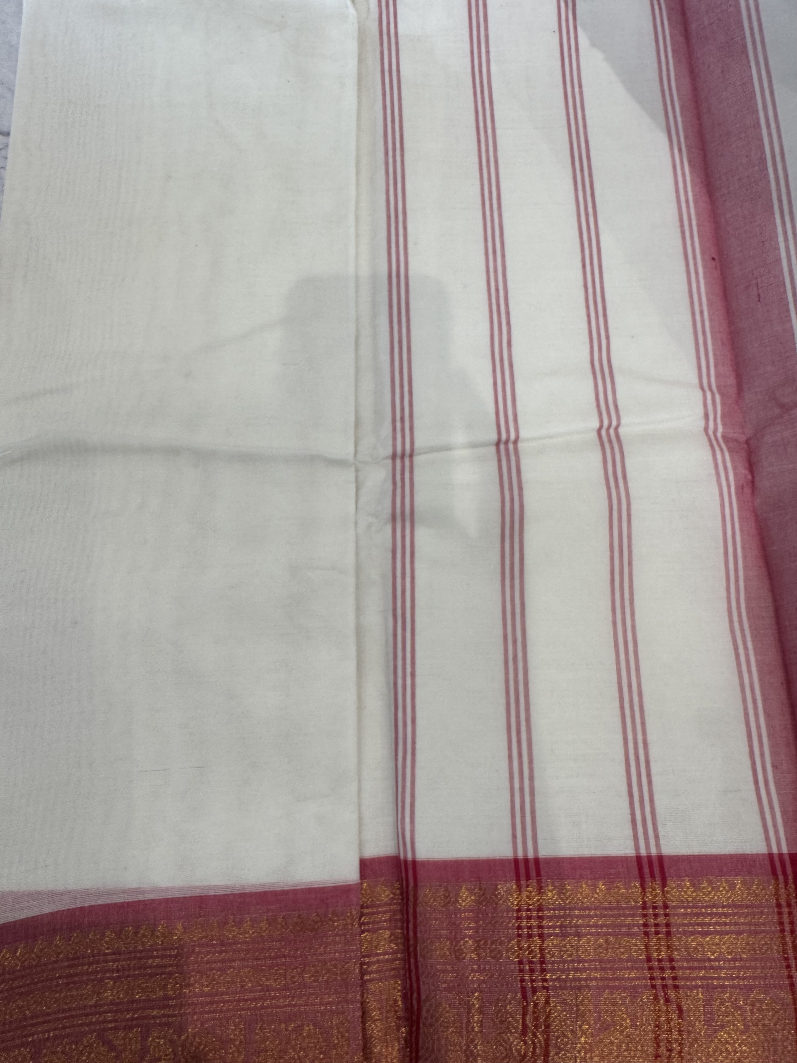 White cotton saree with pink border