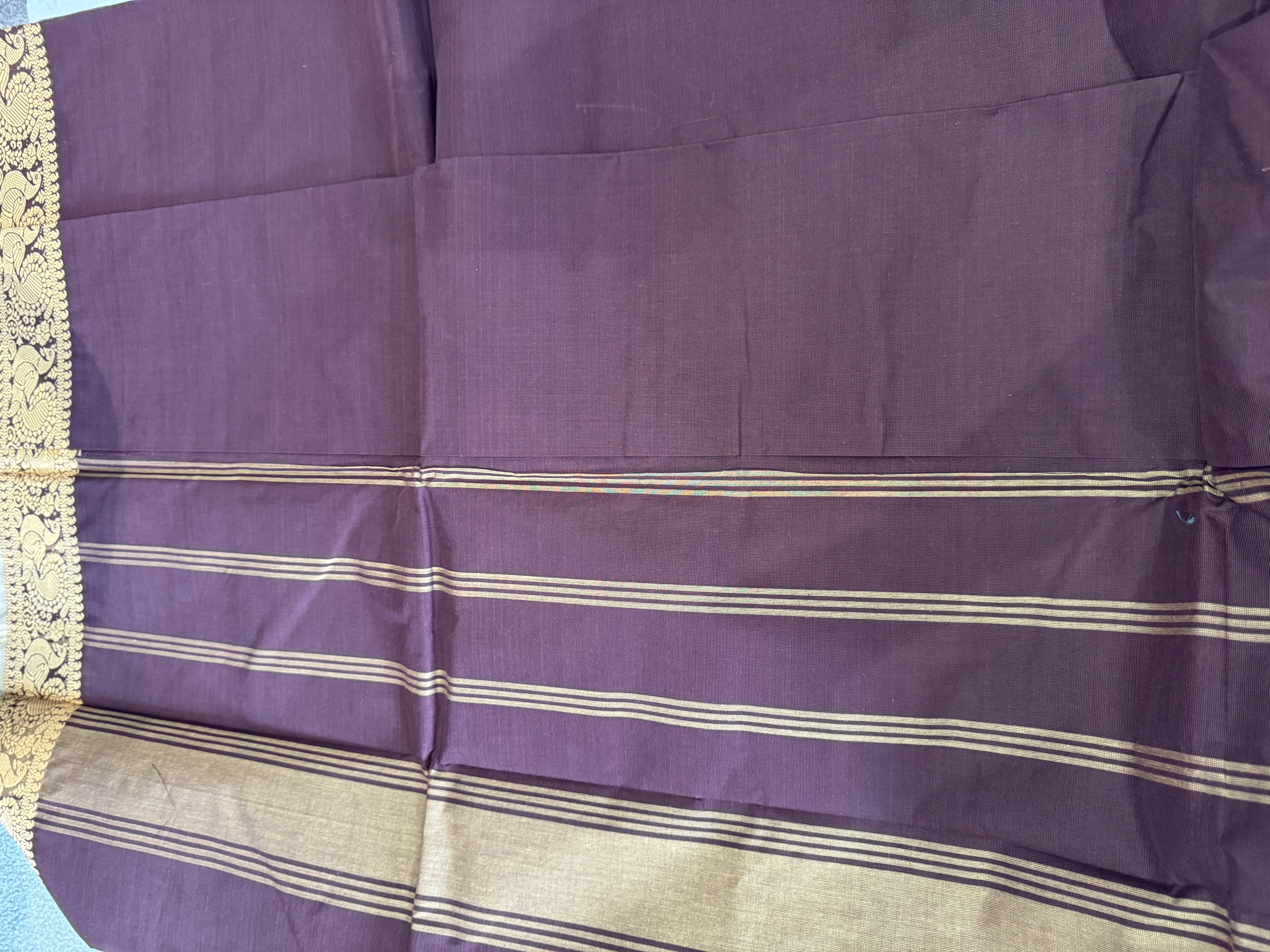 Dark brown cotton saree with pale border