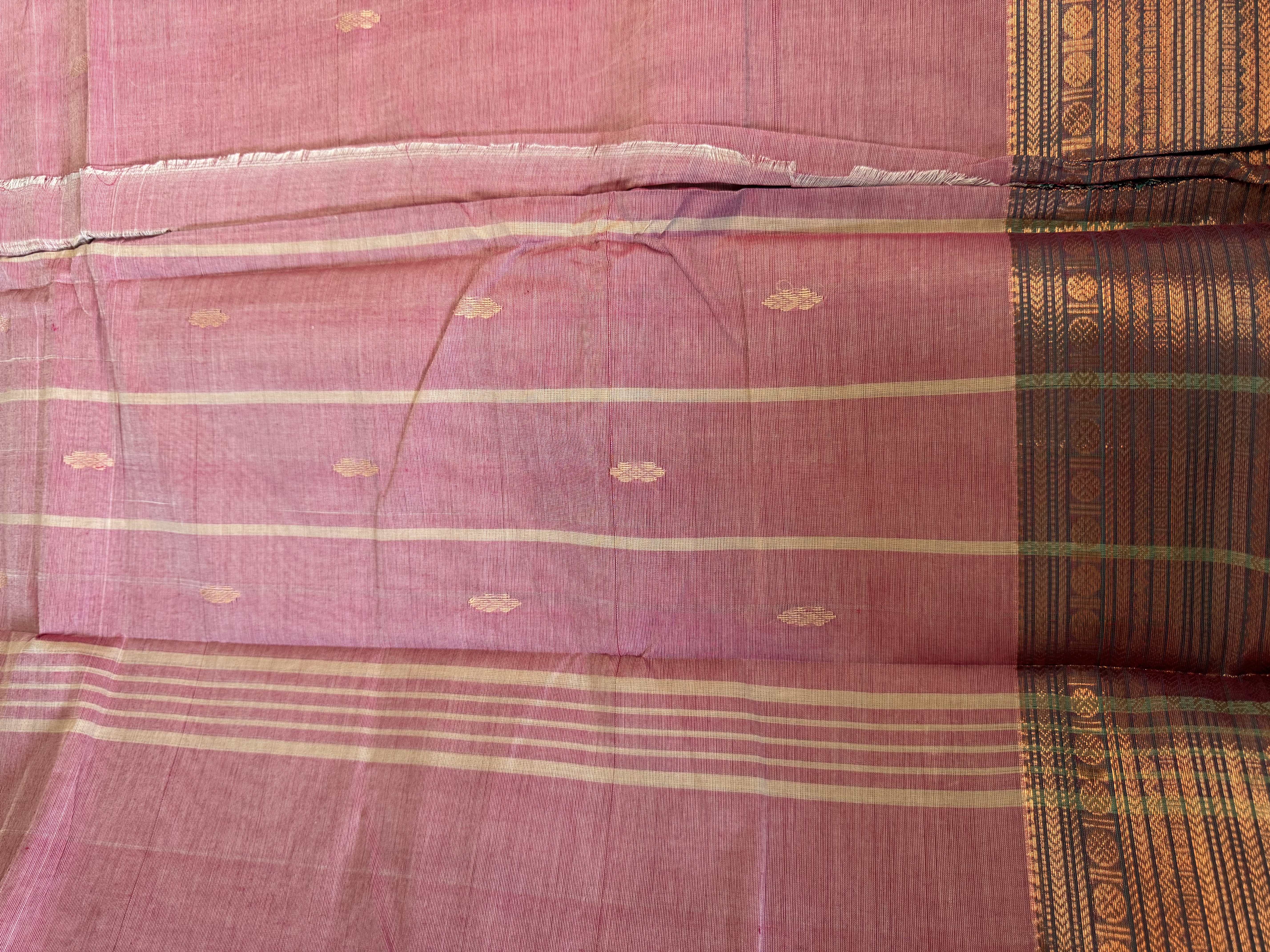 Pastel pink cotton saree with teal blouse