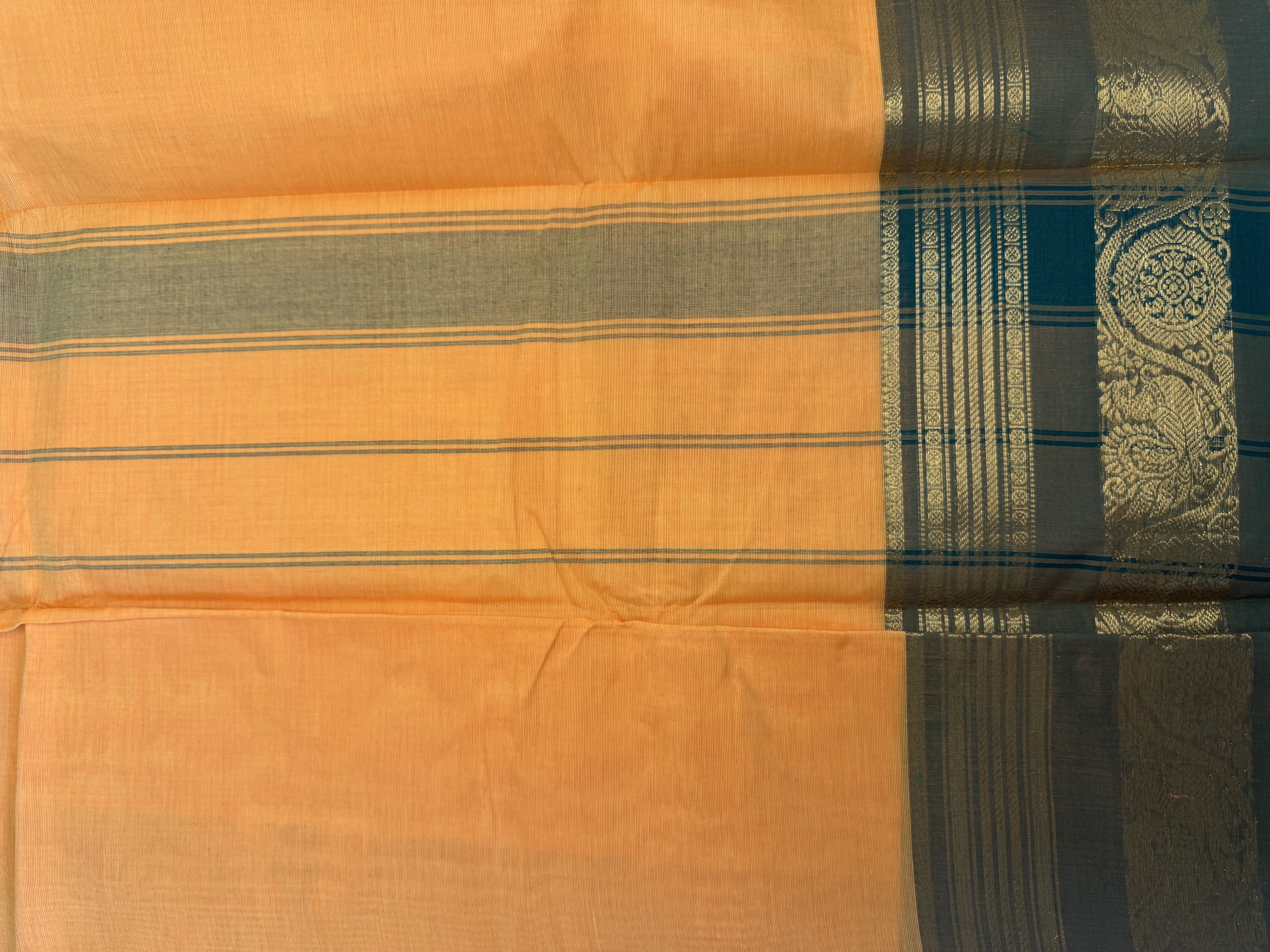 Yellow cotton saree with green border