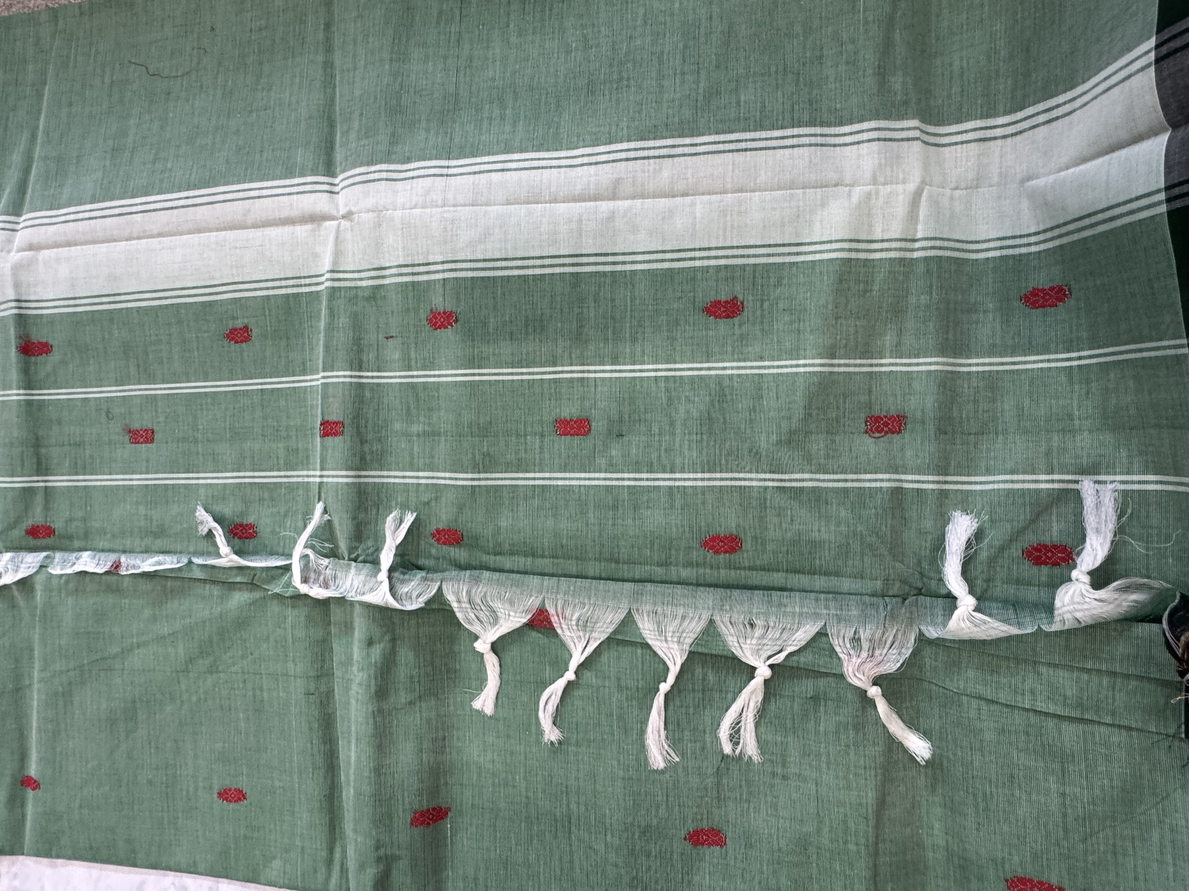 Mint green cotton saree with forest green border