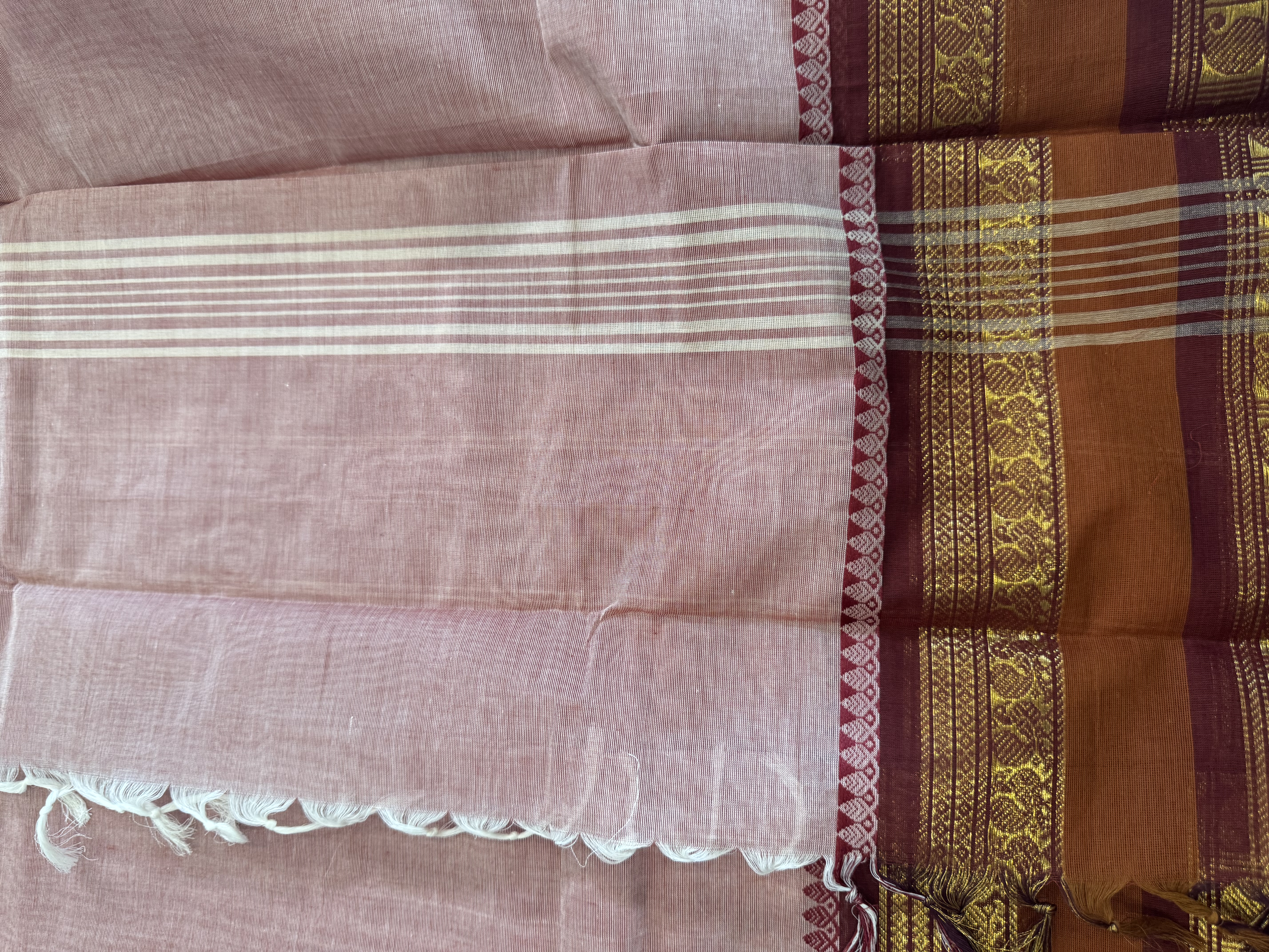 Biscuit cotton saree with brown border