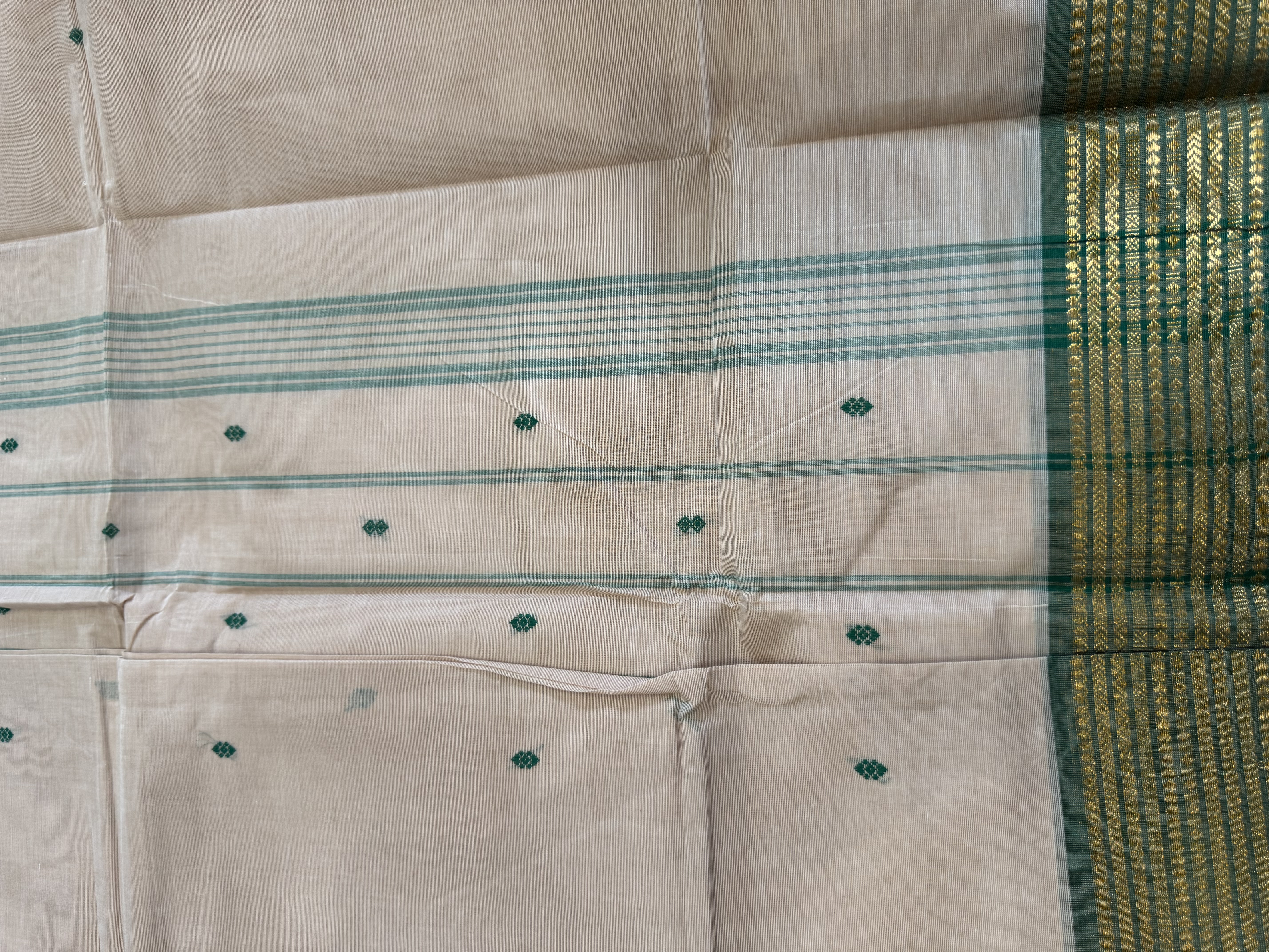 Biscuit saree with green border