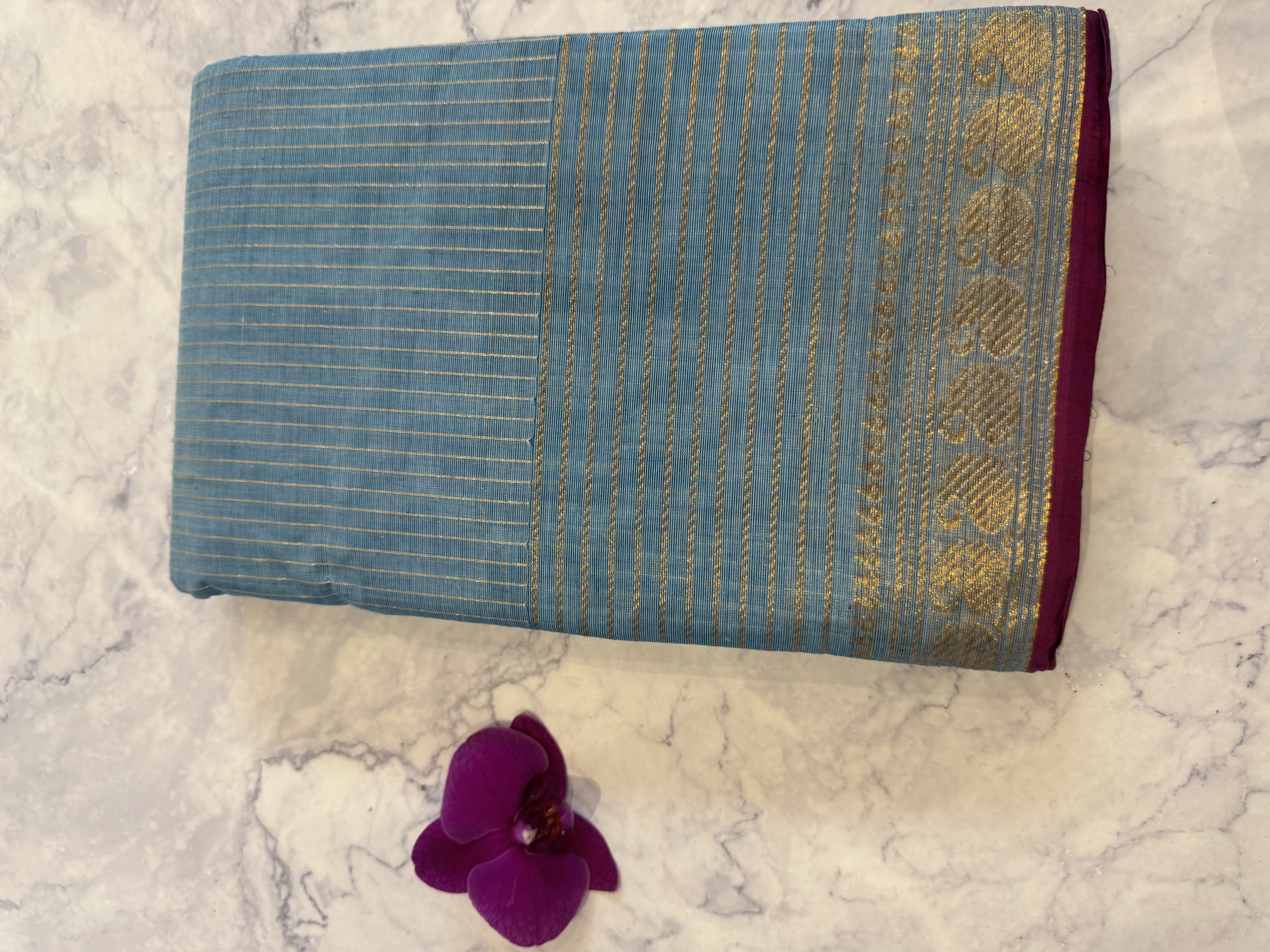 Powder blue cotton vaira oosi saree