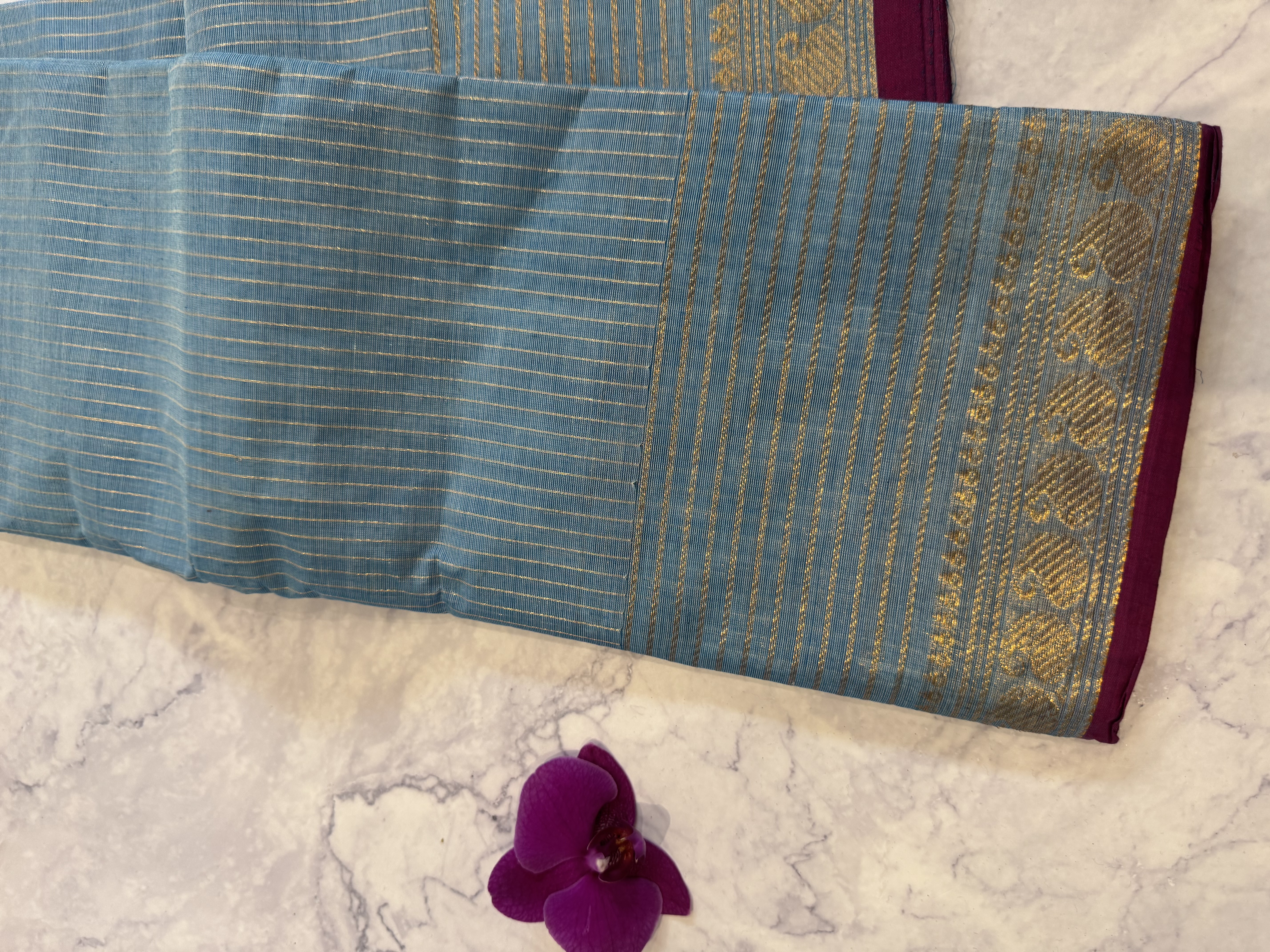 Powder blue cotton vaira oosi saree