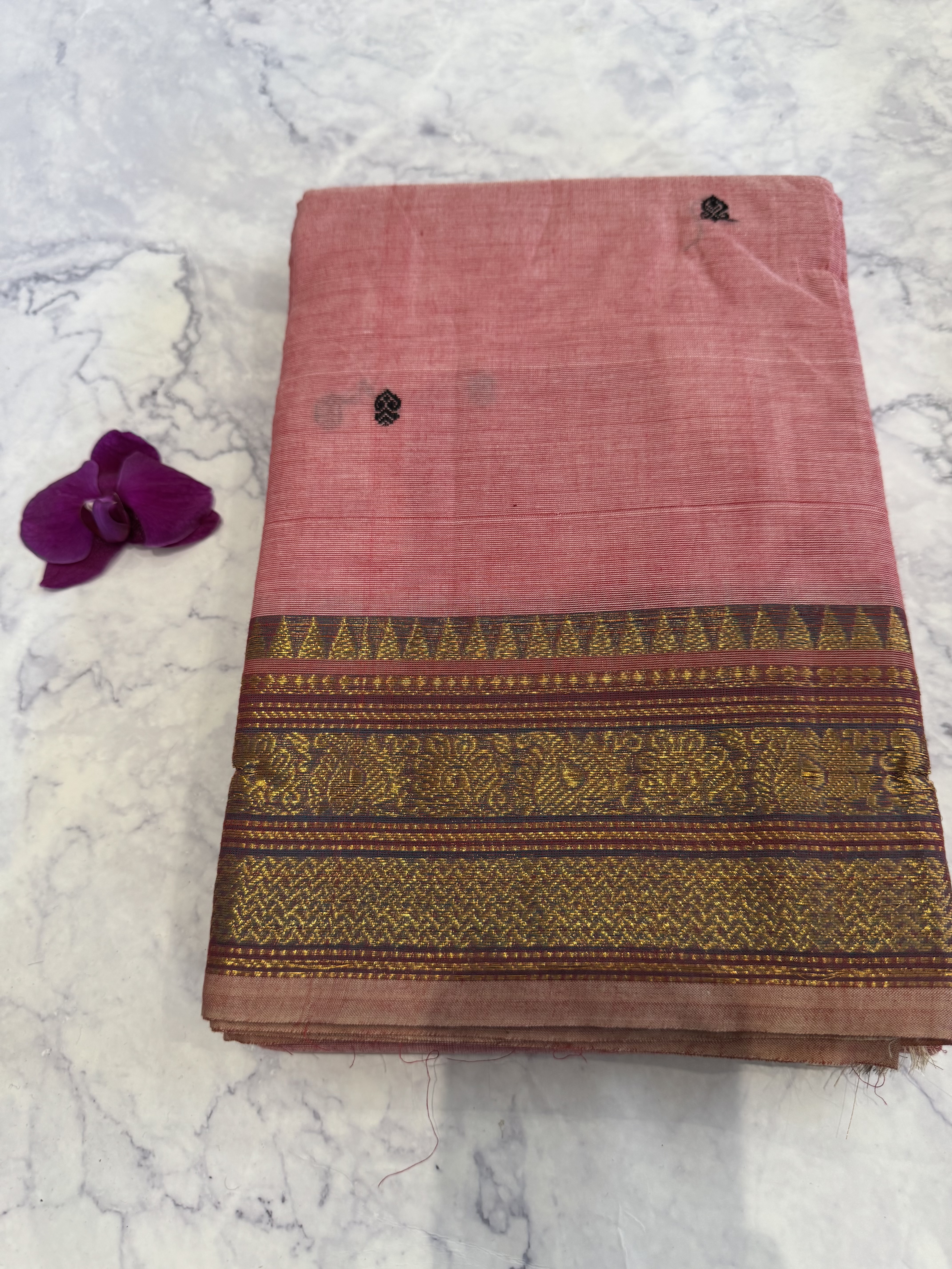 Pastel pink cotton saree