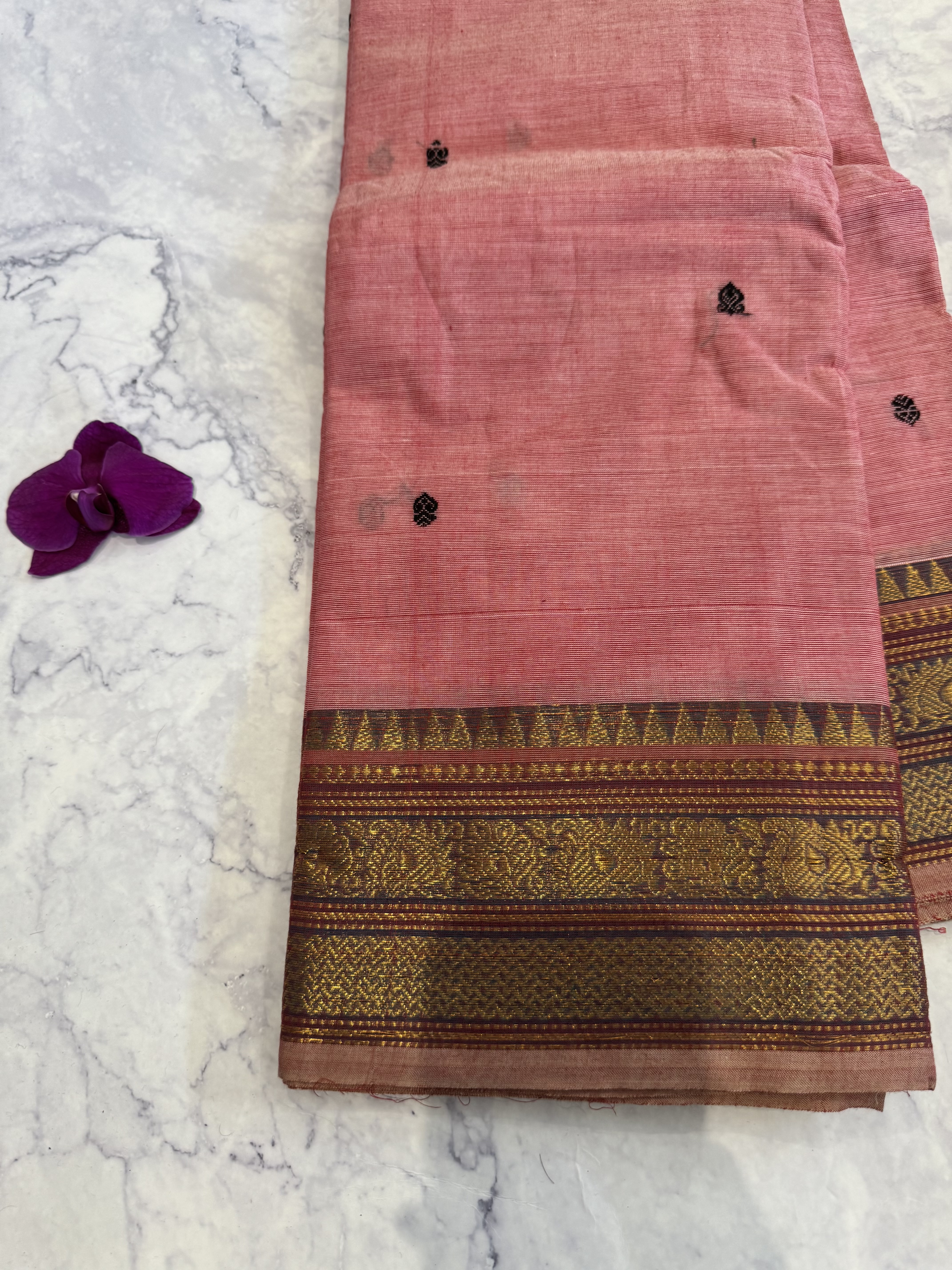 Pastel pink cotton saree