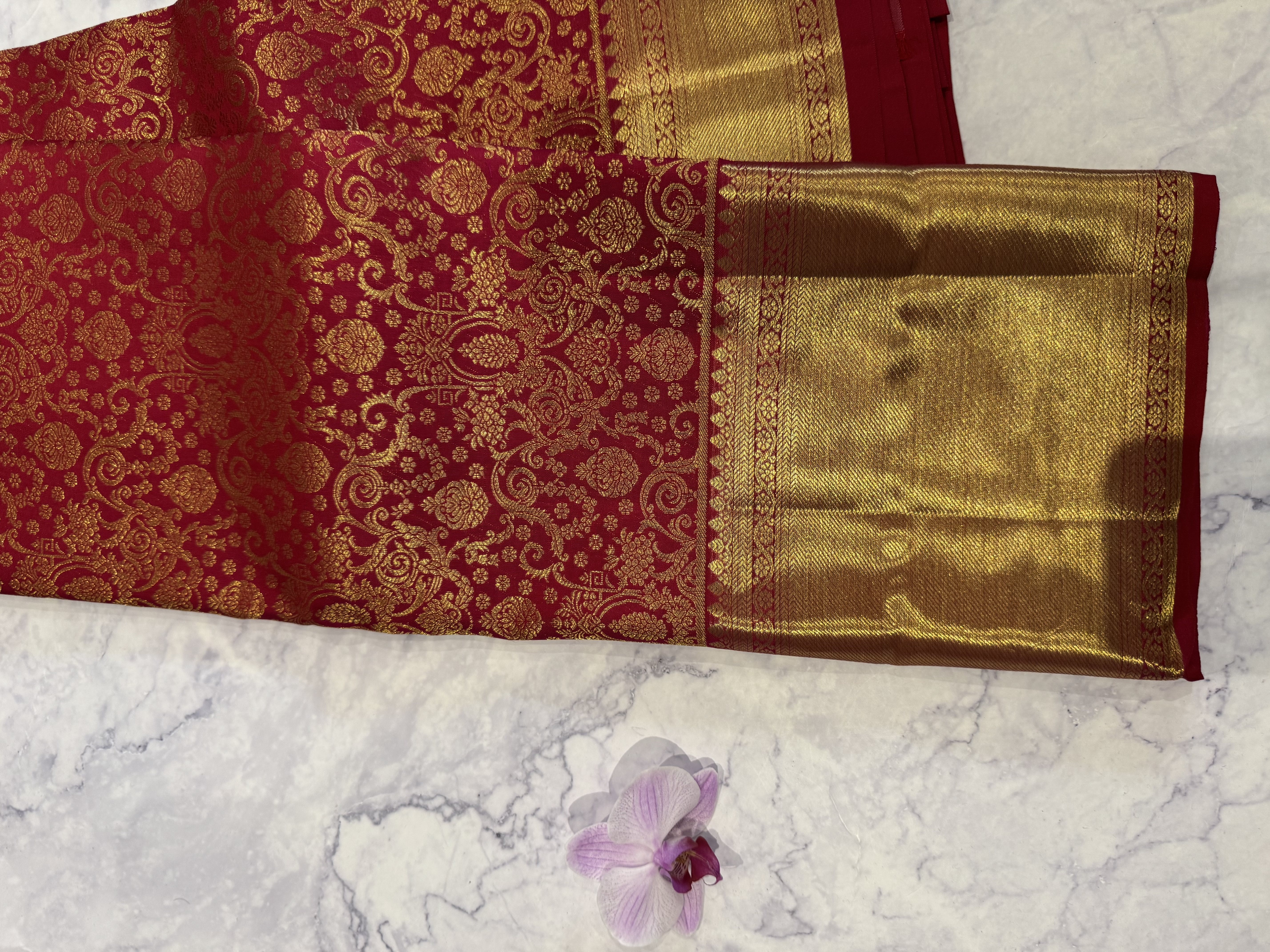 Powerloom  red pure silk saree