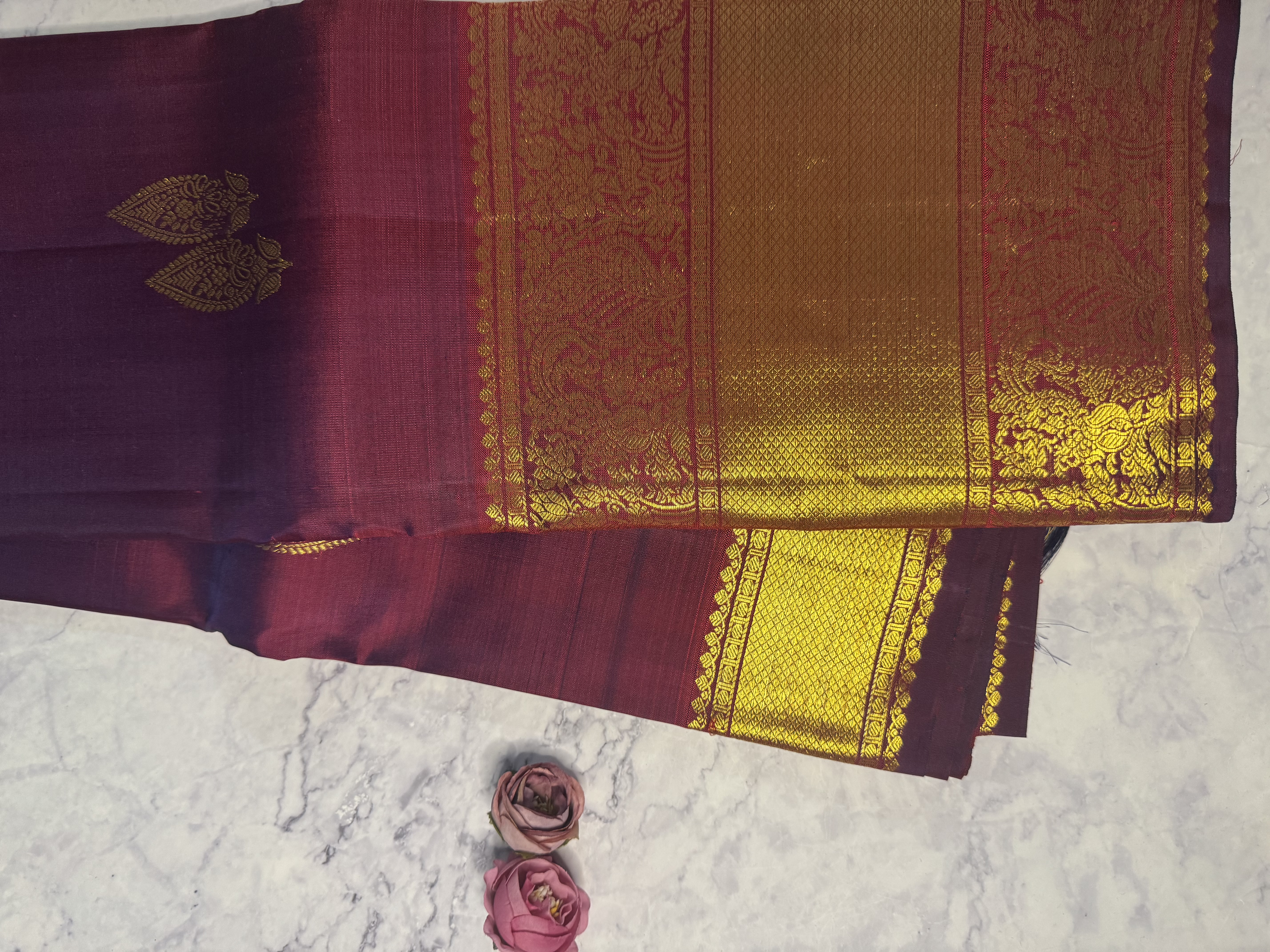 Maroon pure silk saree
