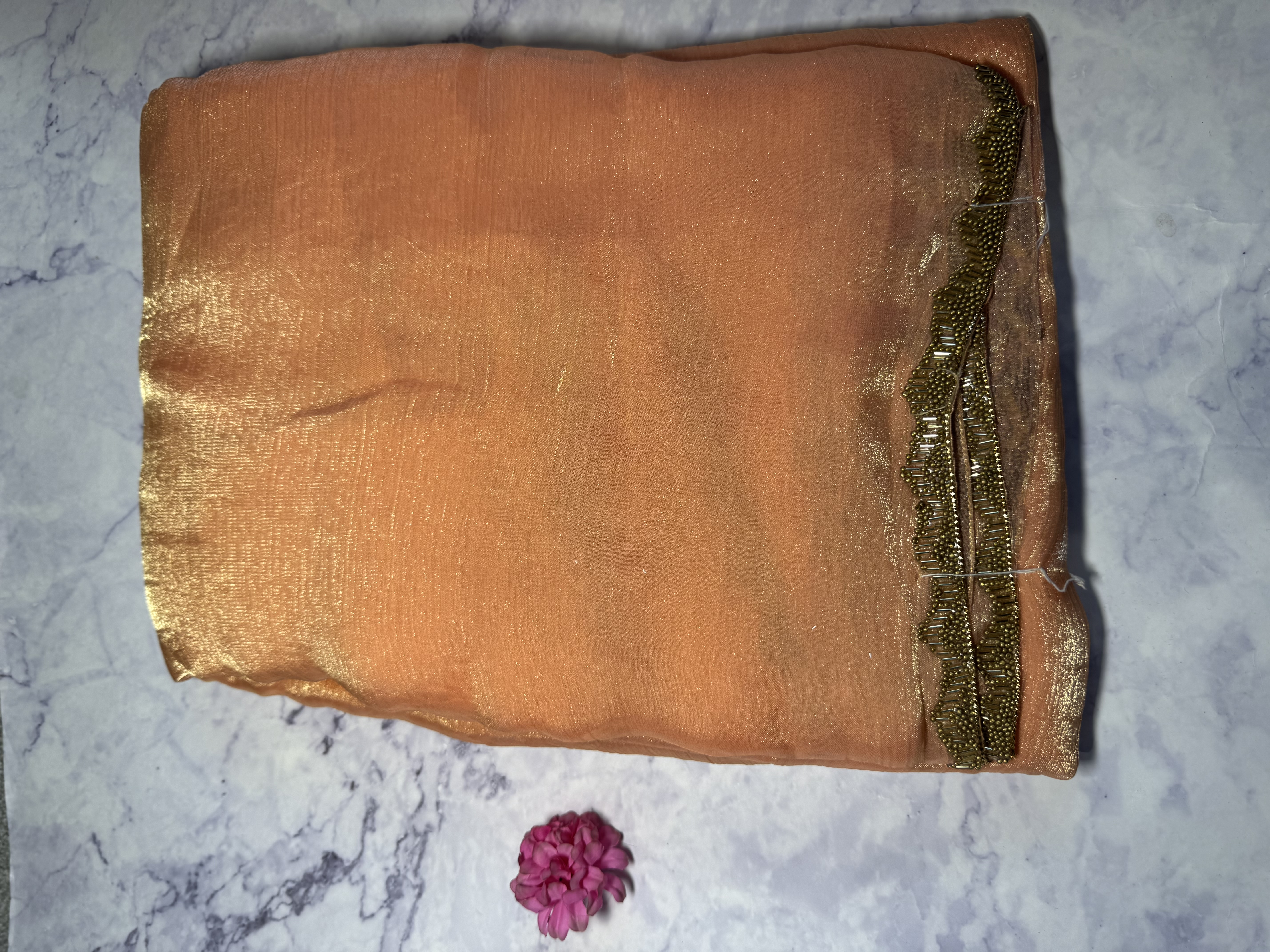 Peach party saree with thin border