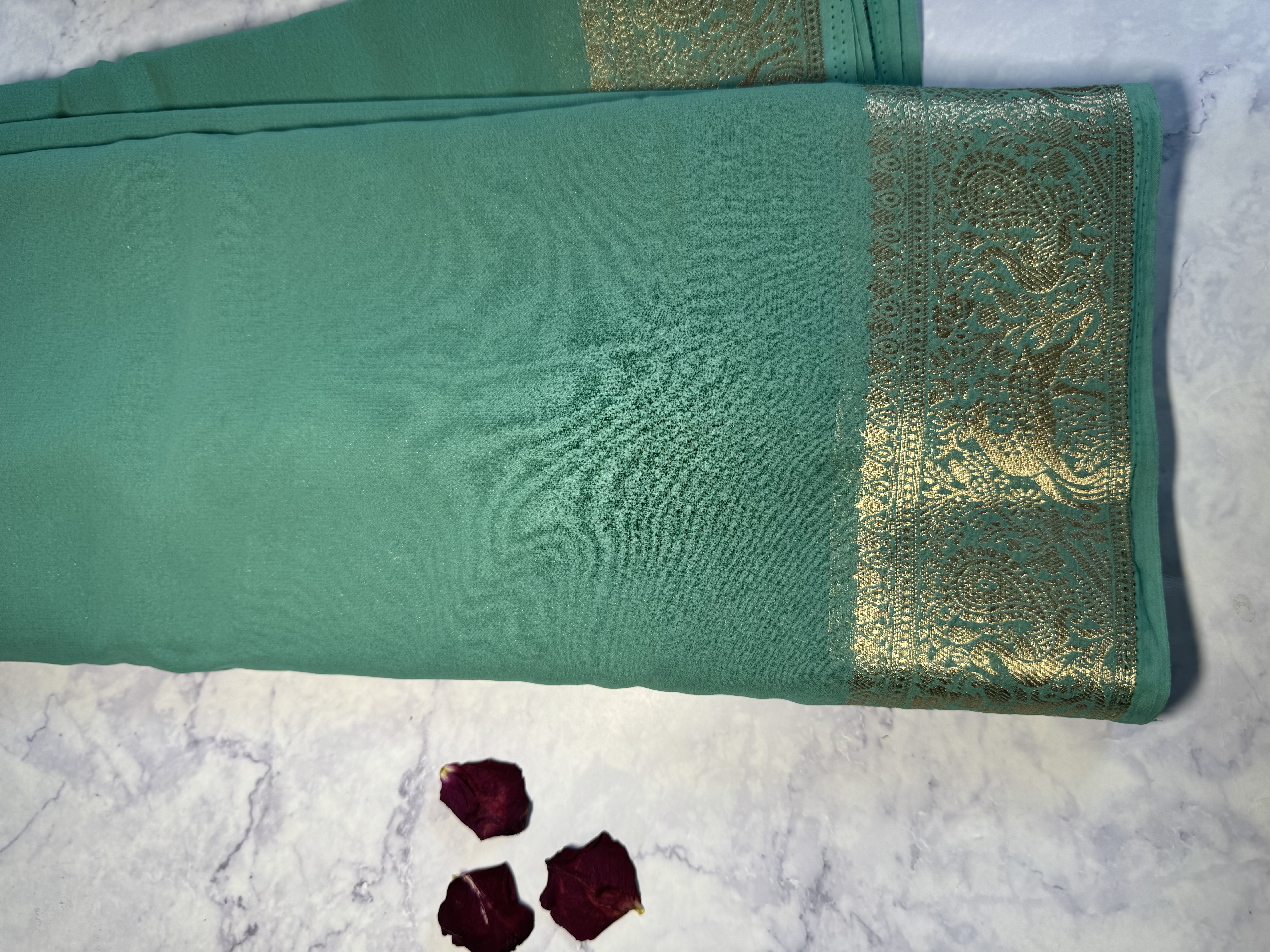 Aqua blue chiffon saree